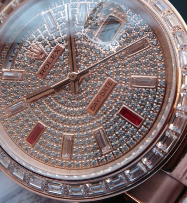 Replica Rolex Noob Day-Date 218399 RG Full Diamonds A3255 - Elite Watch Atelier