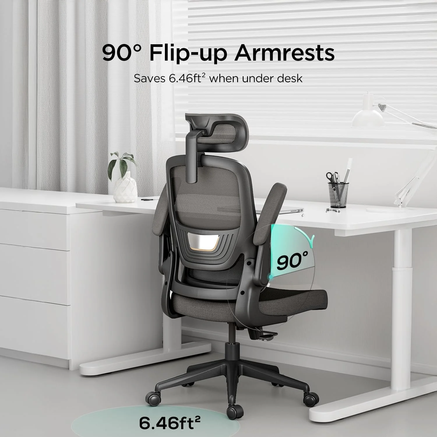 Hbada P1 Office Chair, Desk Chair with Adjustable Lumbar Support, Home Office Desk Chair with 2D Headrest, FILP-up Armrest, Swivel Computer Chair, Black - Image 4
