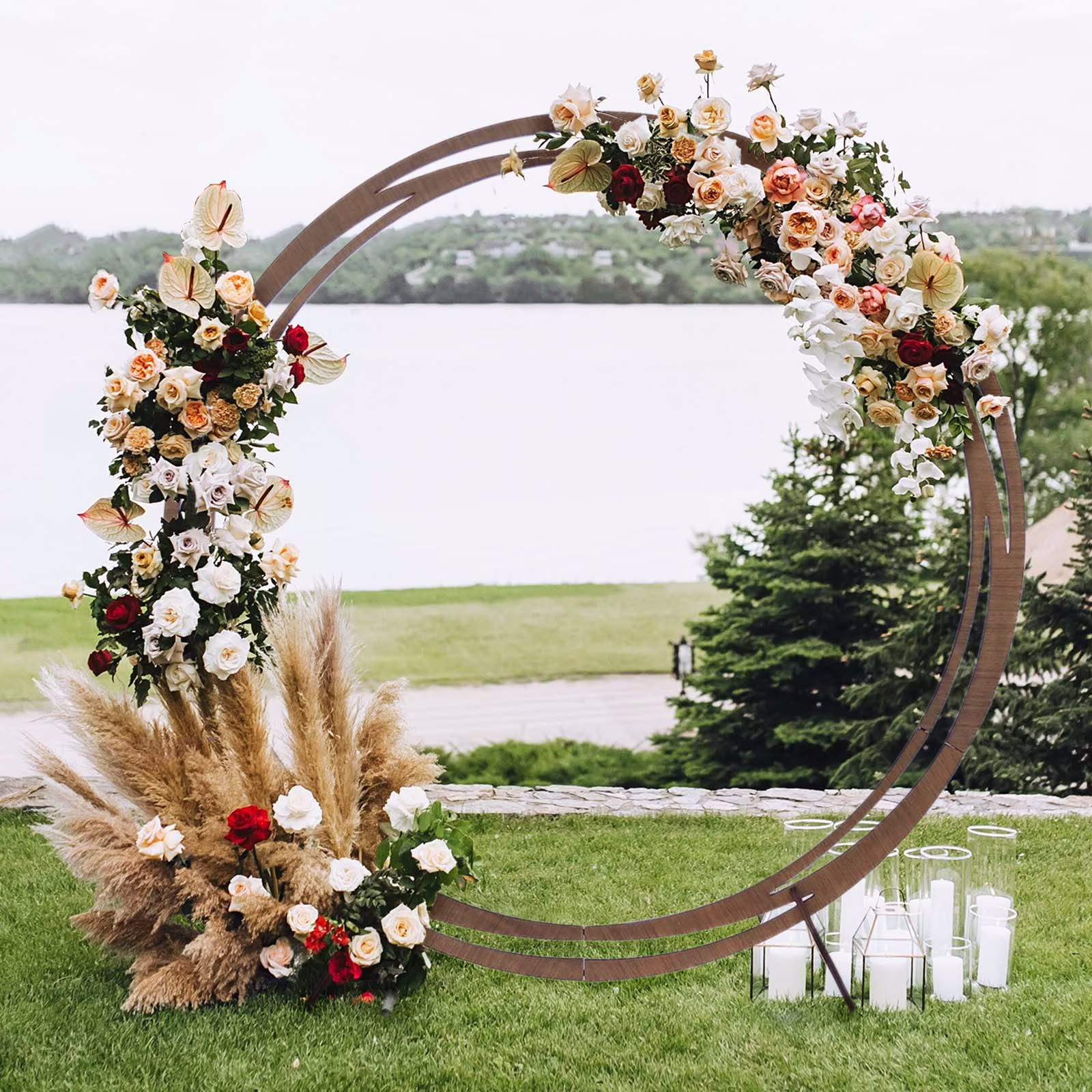Efavormart 7FT Rustic Square Wedding Arch Wooden Backdrop Stand, Wedding Ceremony Arch - Brown - Image 9