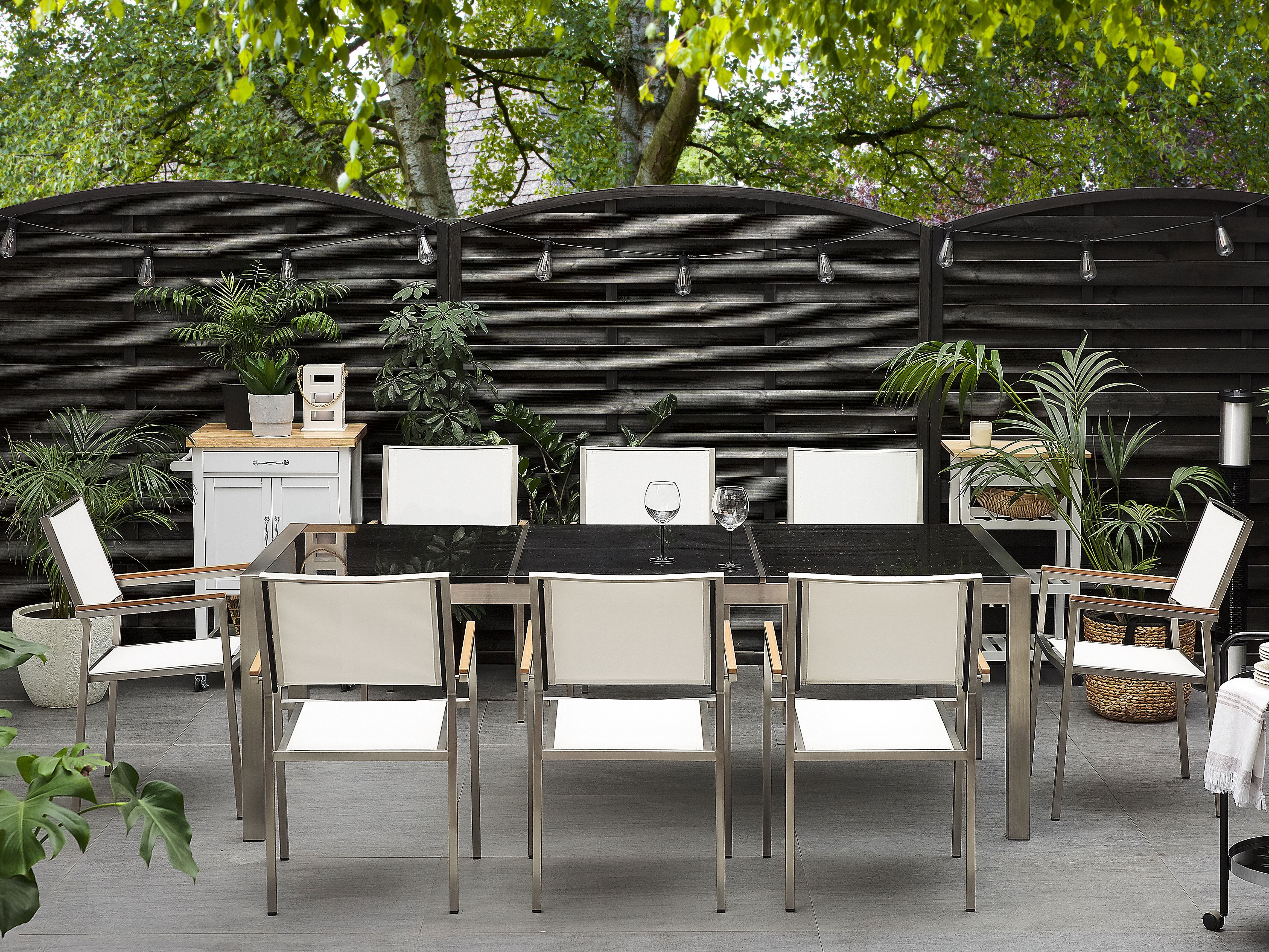 Garden Dining Set 8 Seater GROSSETO Triple Plate Granite Polished Black/ White