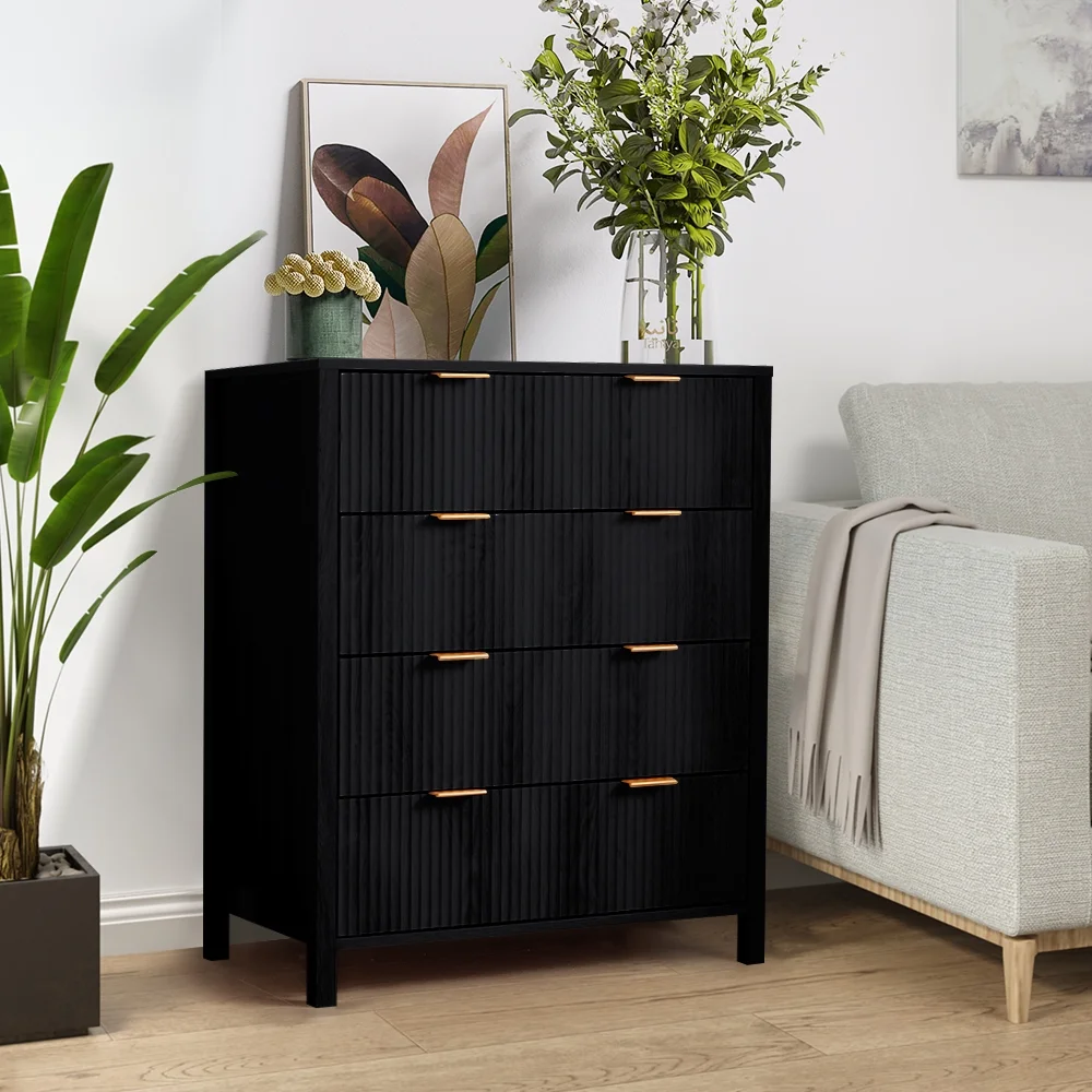 YOCWO Fluted Nightstand for Bedroom Set of 2 , Wood Bedside Table Set of 2 with Drawers, Black - Image 106