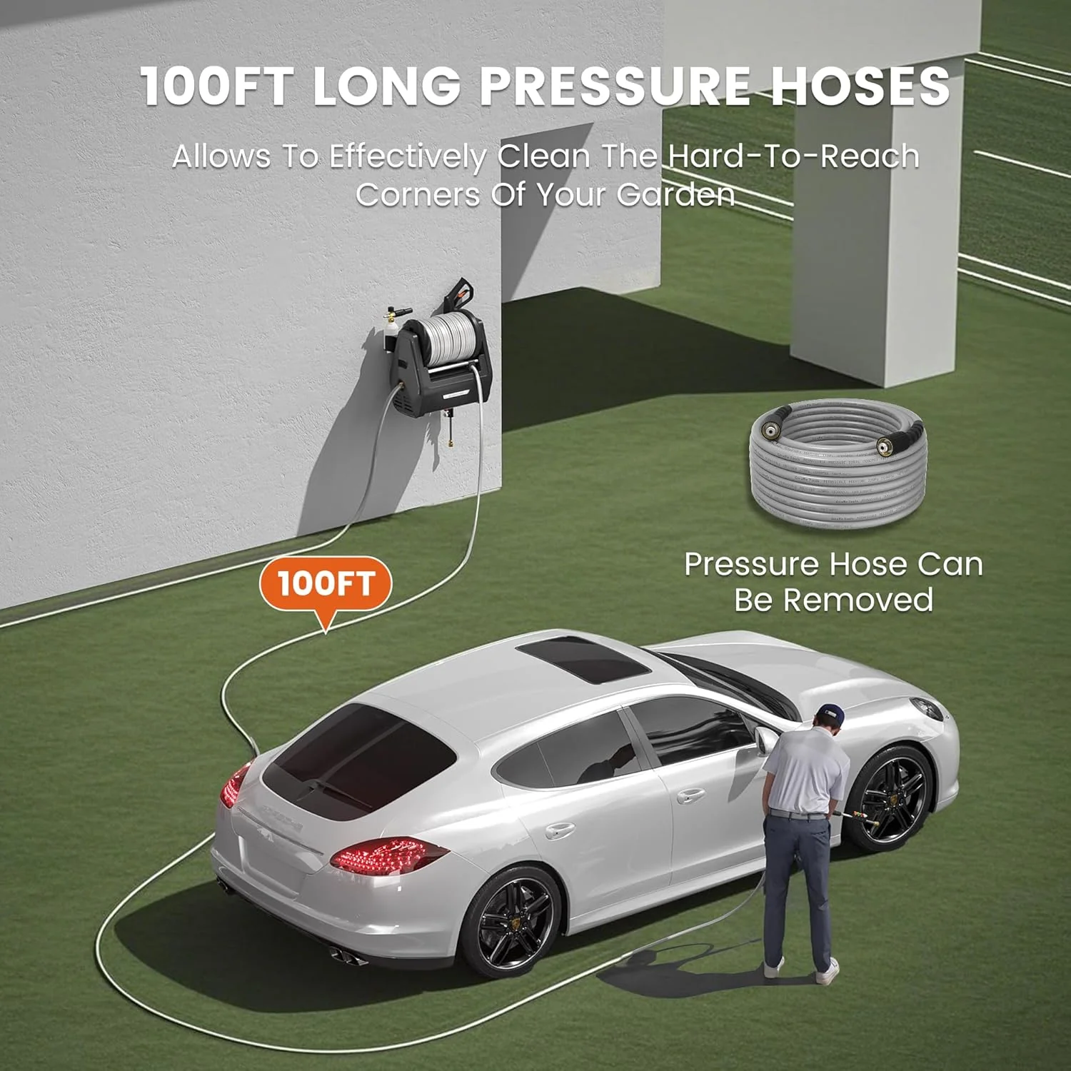 Giraffe Tools Grandfalls Retractable Wall Mount Pressure Washer Plus, 100ft Hose, 2900PSI, 2.2 GPM, Dark Silver - Grandfalls - Image 5 Giraffe Tools Grandfalls Retractable Wall Mount Pressure Washer Plus, 100ft Hose, 2900PSI, 2.2 GPM, Dark Silver - Grandfalls - Image 5