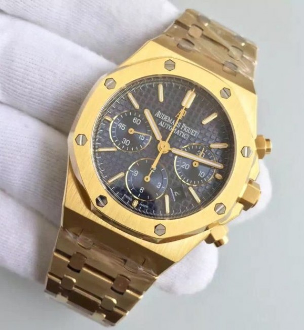 Replica Audemars Piguet Royal Oak Chronograph 26320 YG Blue Dial YG Bracelet A7750 - Elite Watch Atelier