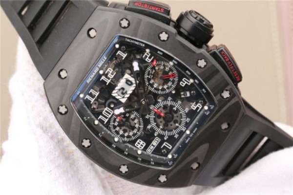 Replica Richard Mille RM011 NTPT Carbon Case Chronograph KVF Crystal Skeleton Dial White Black Rubber Strap A7750 - Top club