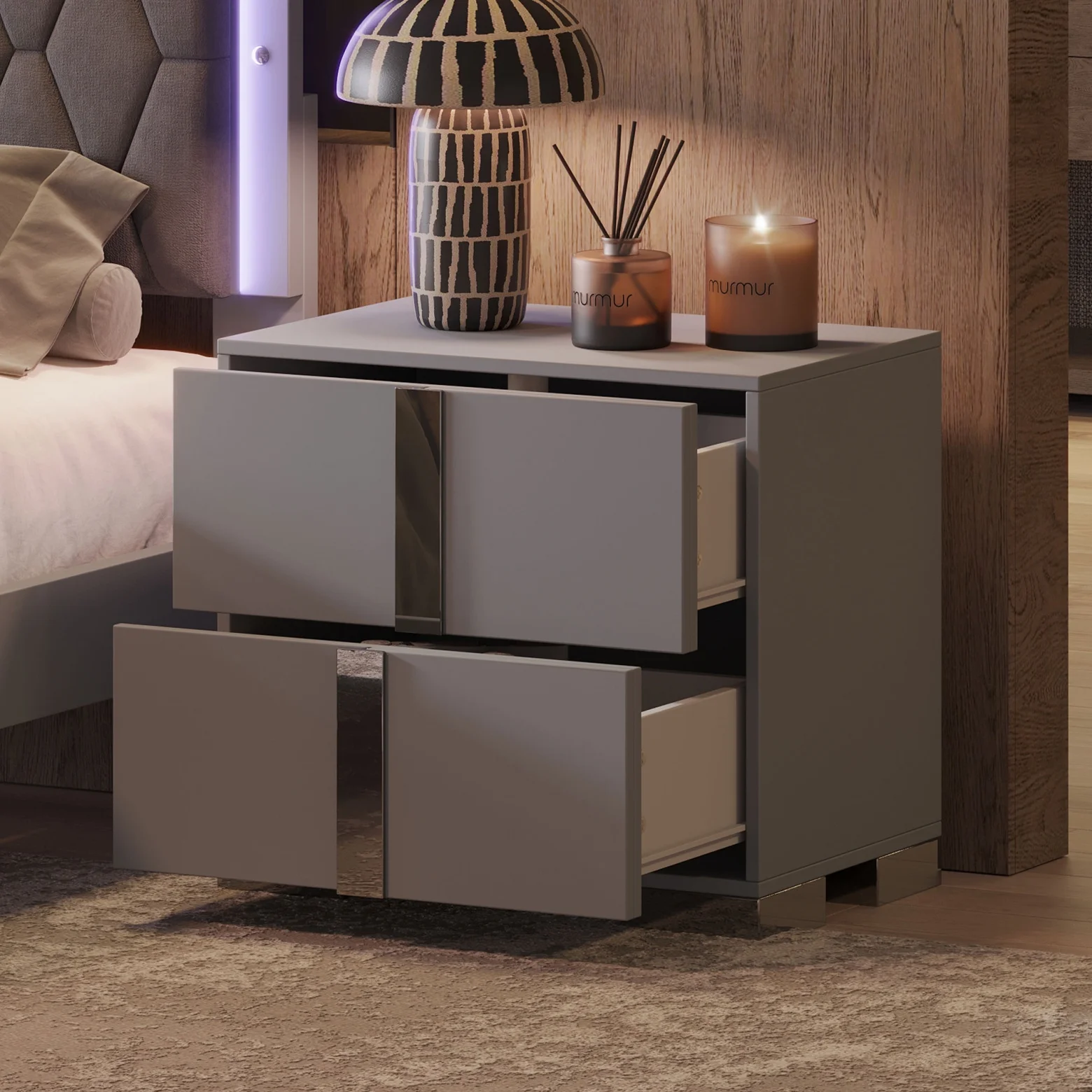 Elegant Nightstand with Metal Handle, Mirrored Bedside Table with 2 Drawers for Bedroom, Living Room, End Sofa Side Table for Living Room, Office, White - Image 18