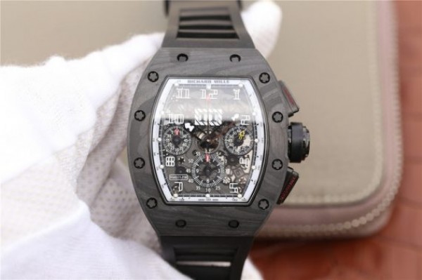 Replica Richard Mille RM011 NTPT Carbon Case Chronograph KVF Skeleton Dial White Inner Bezel Black Rubber Strap A7750 - Top club