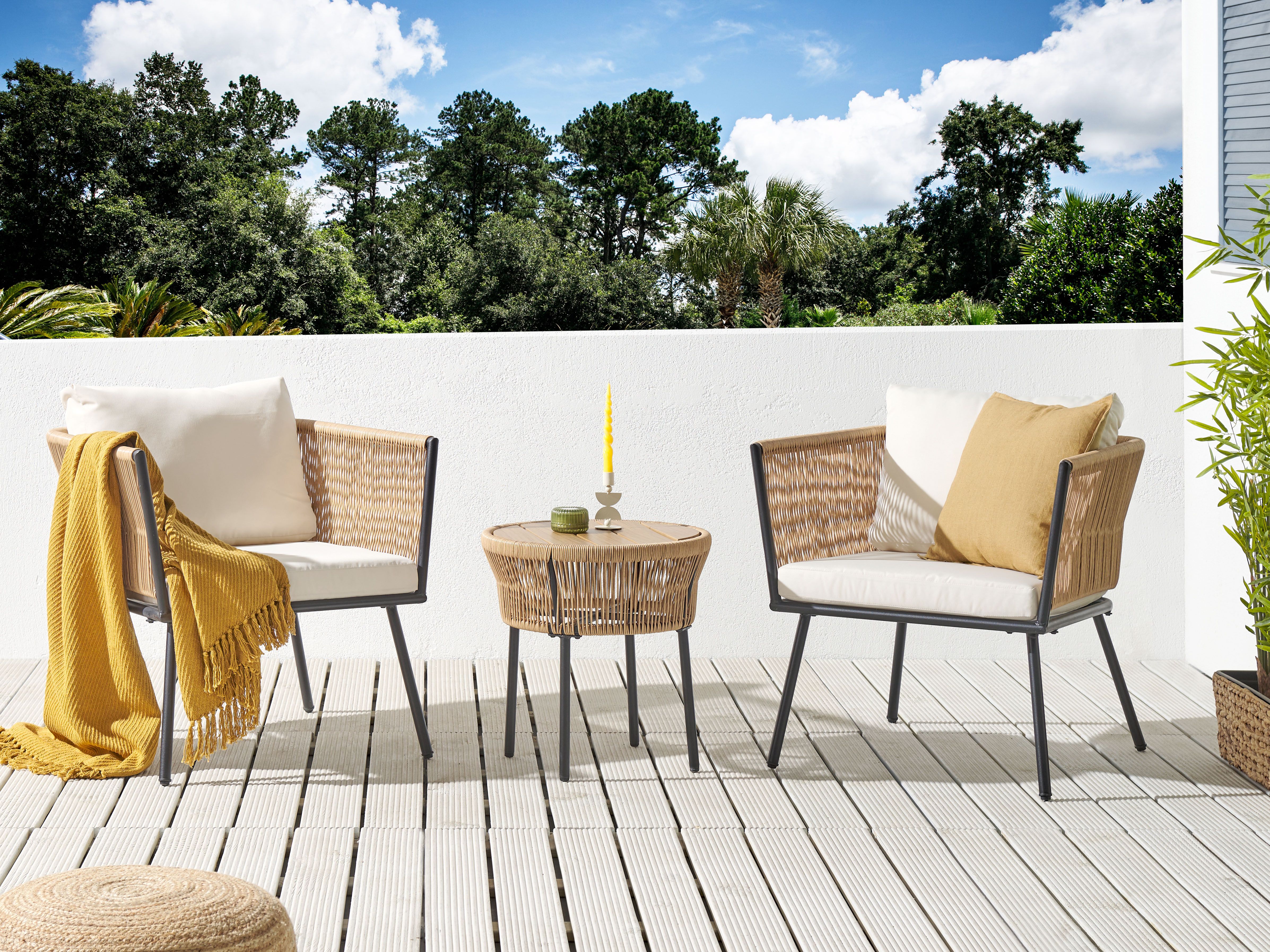 Bistro Set with Cushions GARGANO PE Rattan Natural