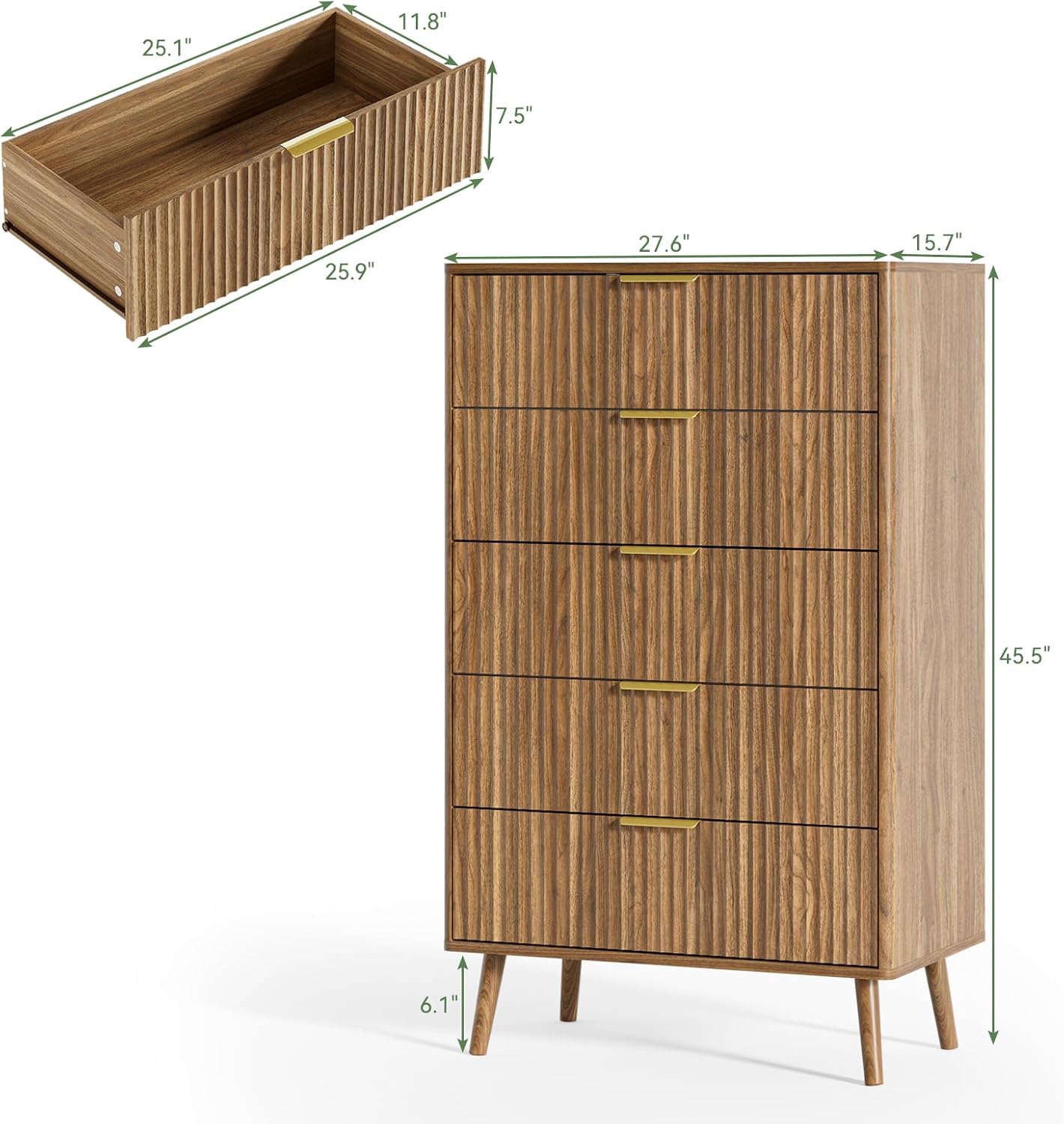LYNSOM Fluted 5 Drawers Dresser, 45