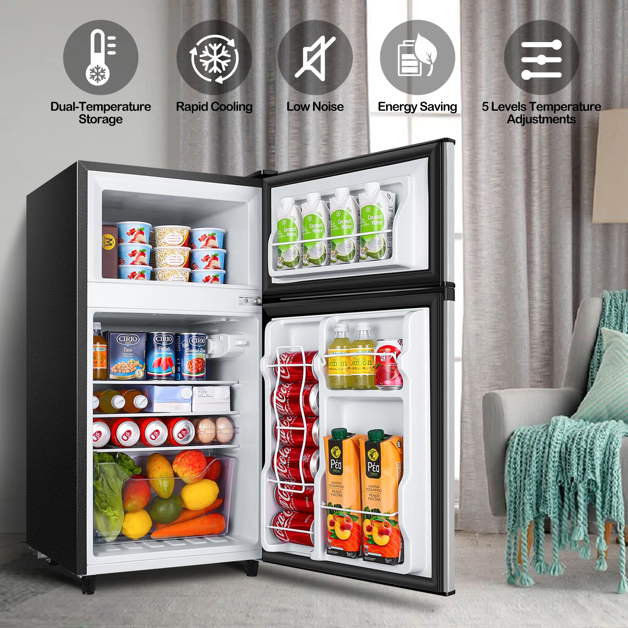 WANAI 3.5 Cu ft Two Door Mini Fridge, Silvery - Image 9