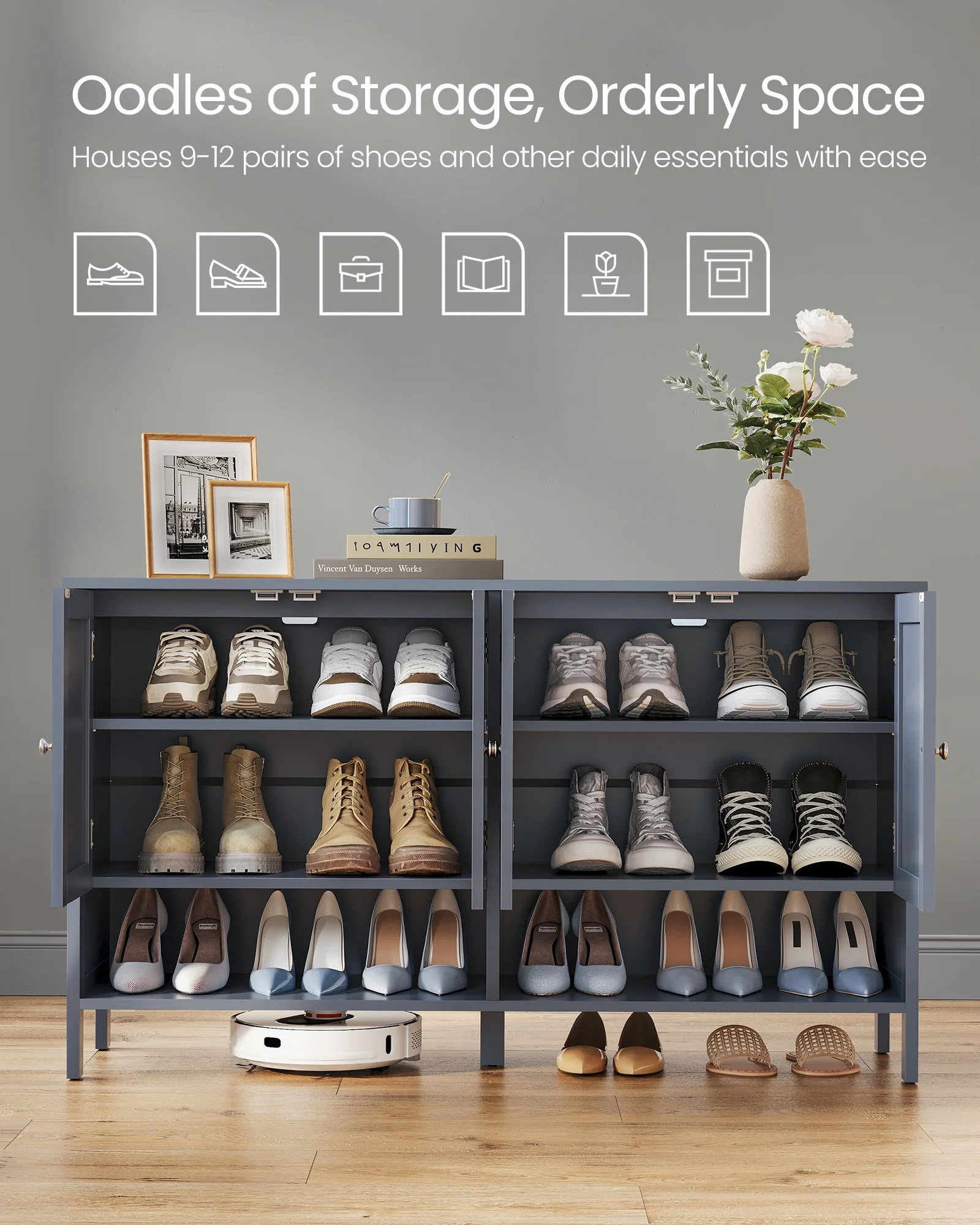 Shoe Cabinet, 3-Tier Shoe Storage Organizer, shoe shelf, Modern Country Cabinet,Freestanding Cabinet with Height-Adjustable Shelf, 13.8 x 47.2 x 27.6 Inches, Entryway, CloudWhite - Image 10