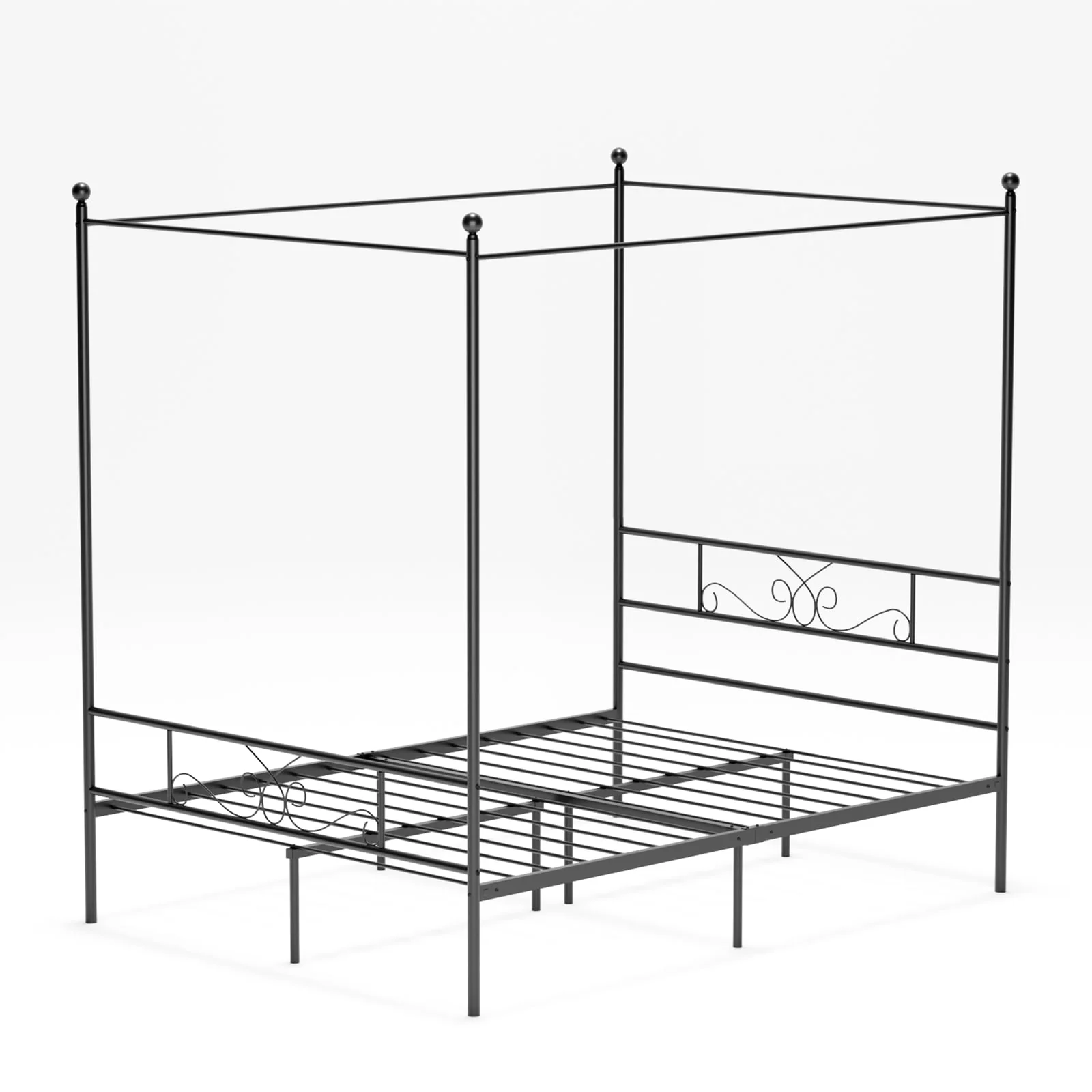 Teraves Metal Canopy Bed 4-post Canopy Bed Frame with Headboard, Full, Black - Image 7