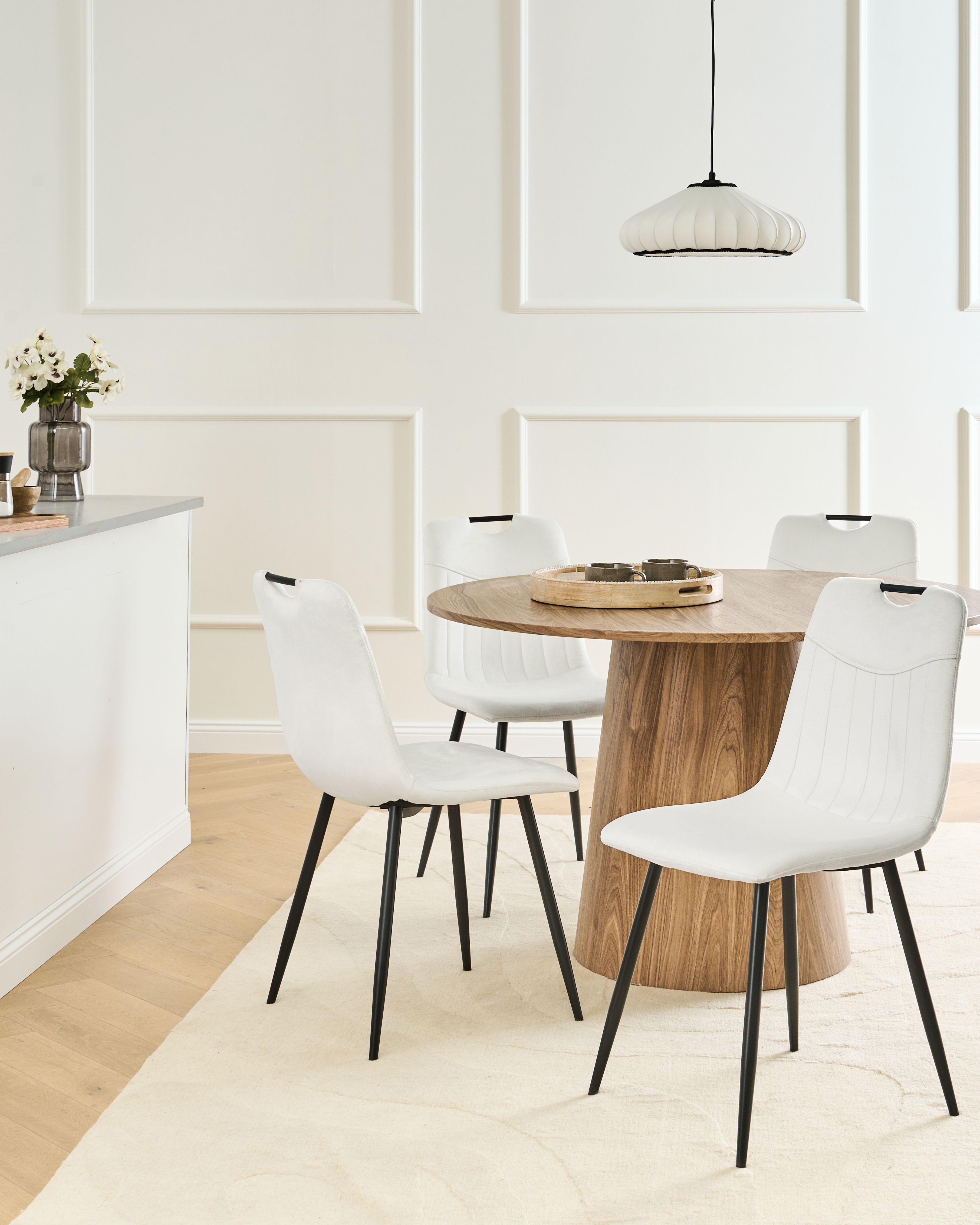 Set of 4 Dining Chairs ARGYLE Velvet Off-White