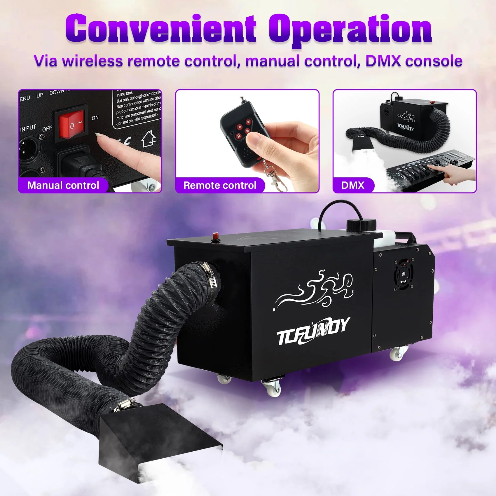 TCFUNDY 1500W Low Lying Fog Machine, Dry-Ice Effect Fogger w/ Tube, Ground Smoke Machine w/ DMX & Wireless Remote Control, Ideal Atmosphere Maker for Halloween, Parties, Weddings and Stage - Image 5 TCFUNDY 1500W Low Lying Fog Machine, Dry-Ice Effect Fogger w/ Tube, Ground Smoke Machine w/ DMX & Wireless Remote Control, Ideal Atmosphere Maker for Halloween, Parties, Weddings and Stage - Image 5
