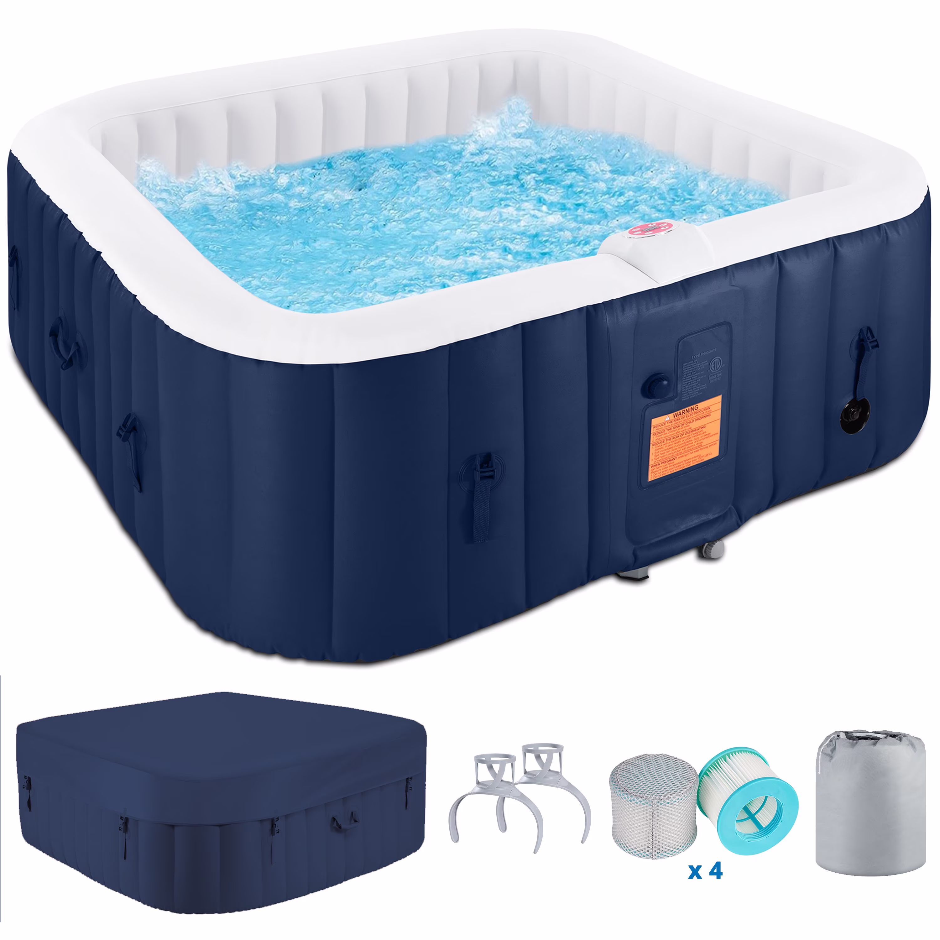 73 inch 4-6 Person Inflatable Hot Tub Spa with Control Panel, Outdoor Portable Hottub with 130 Jets, Insulated Tub Cover and Floor Protector, Temperature up to 104��F, Gray - Image 3