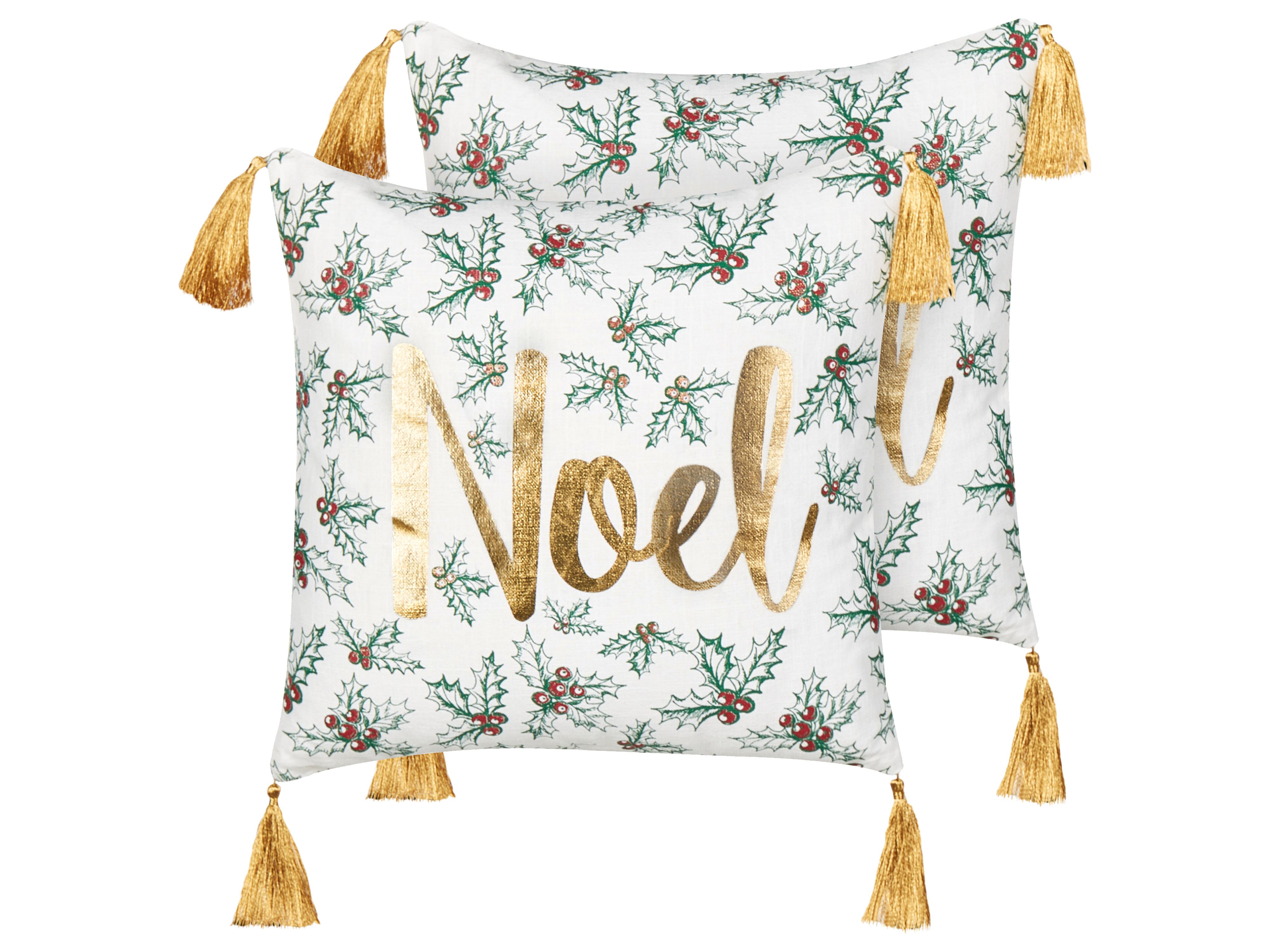 Set of 2 Decorative Cushions ZAMIA Cotton 45 x 45 cm White Christmas Motif