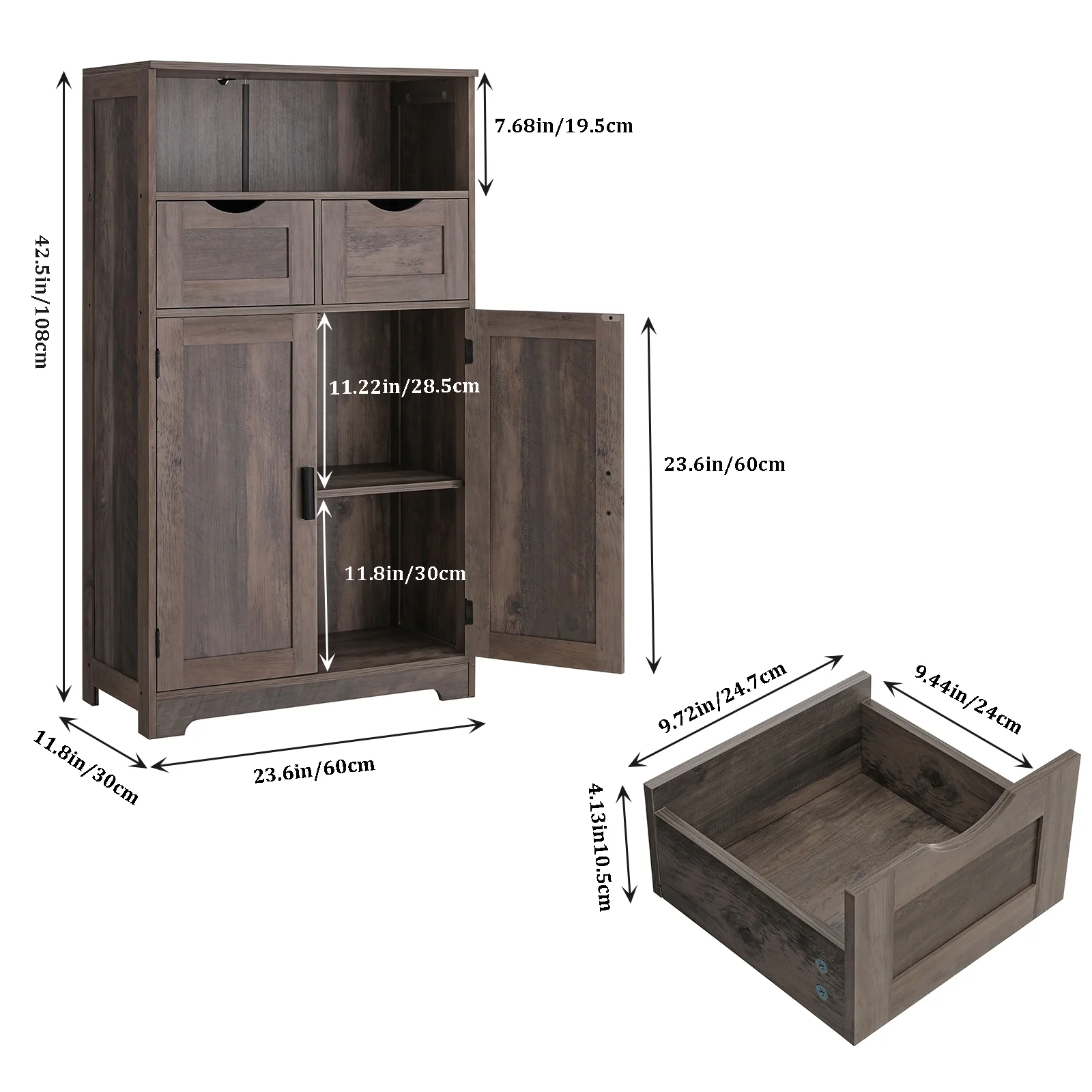 FANGSUM Rattan Storage Cabinet with 2 Drawers & 2 Shelves, Floor Cabinet for Living Room - Image 14