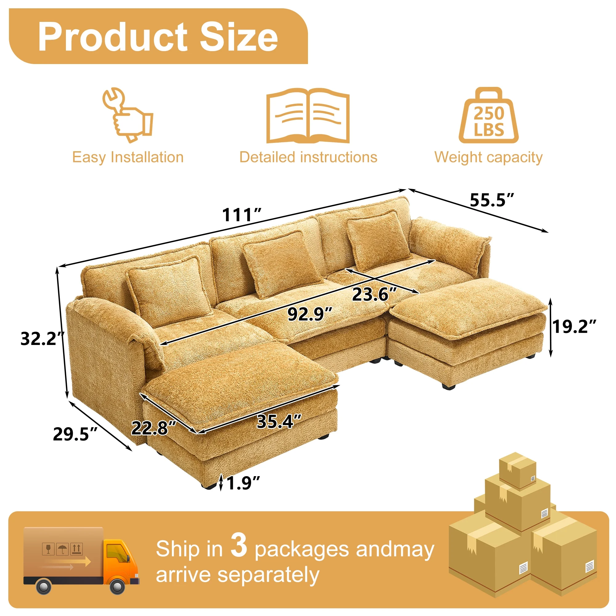 GNIXUU 112" Oversized Sectional Sofa Cloud Couch for Living Room, Modern Chenille L Shaped Couch, Comfy Boucle Modular Sofa Sleeper with Moveable Ottoman & Memory Foam (Green) - Image 40