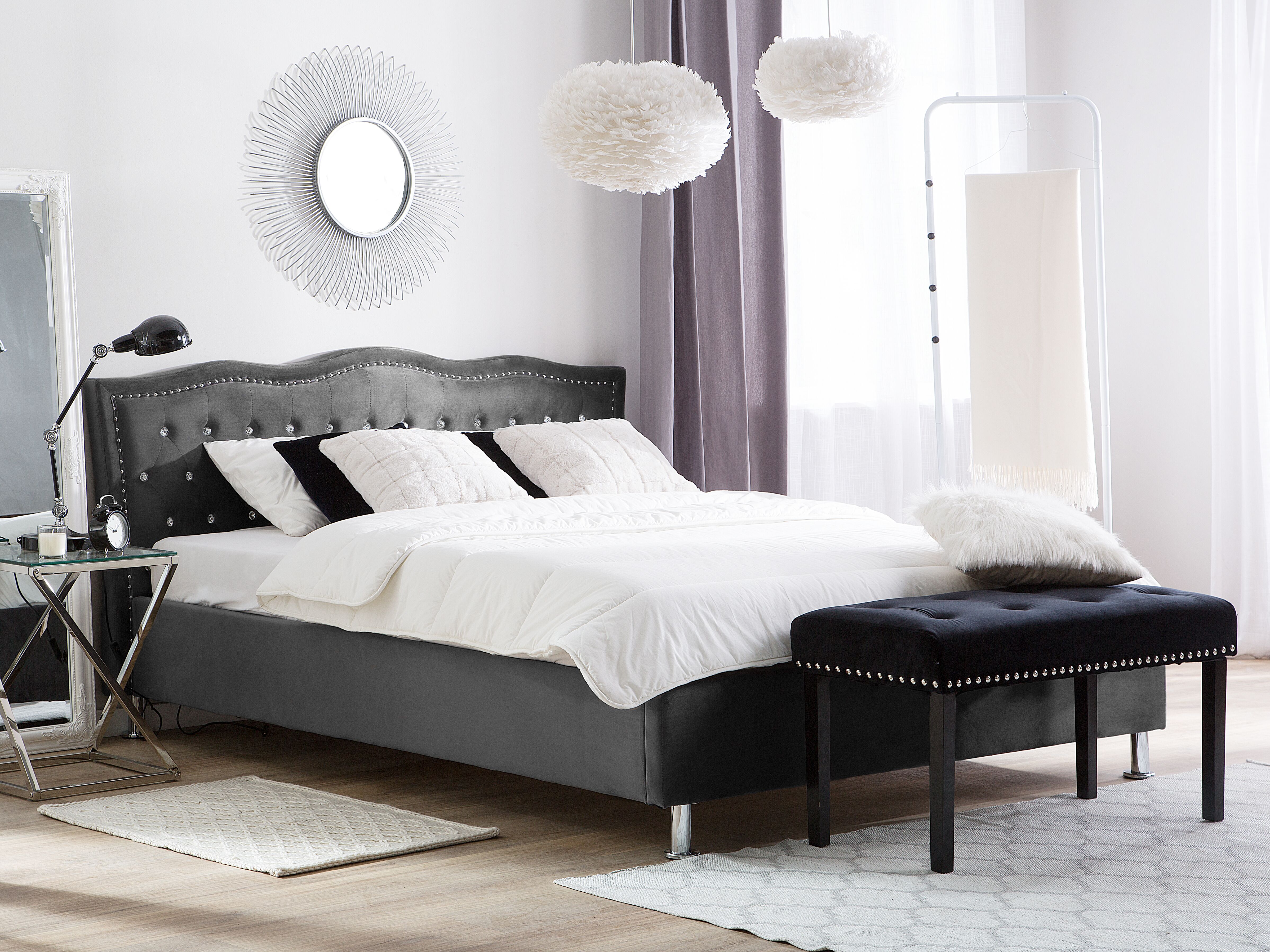 Bed Velvet METZ 180 x 200 cm (EU Super King) Dark Grey