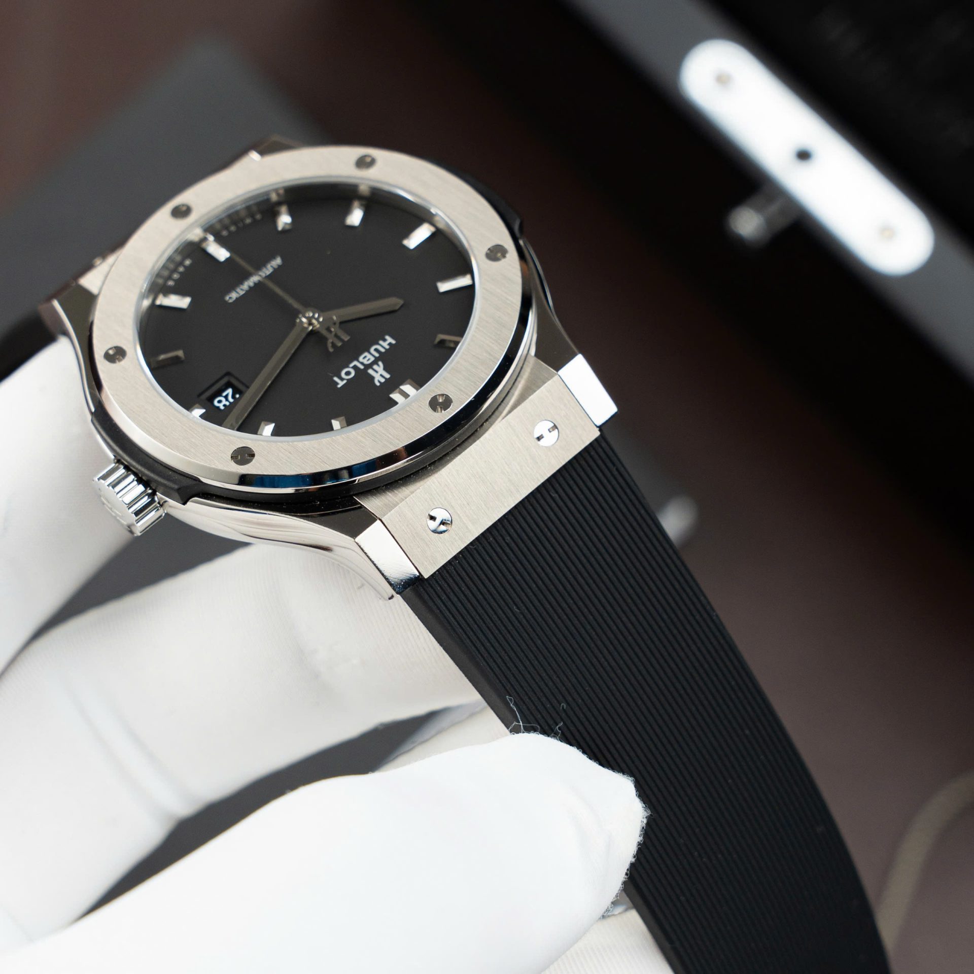Hublot Classic Fusion Titanium Dial Black Replica Watch Movement SW300 Rubber Strap 42mm - Top club