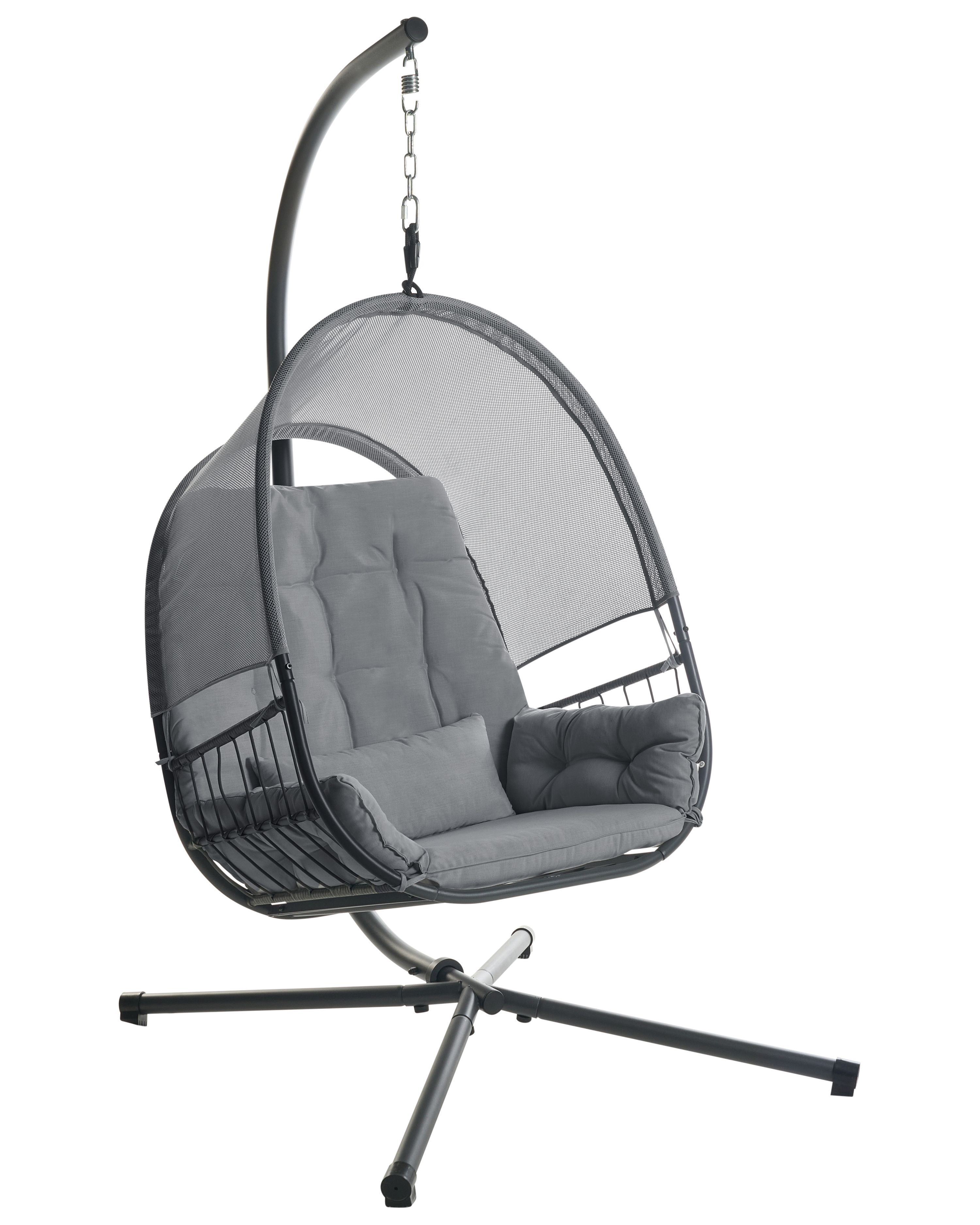 Hanging Chair with Stand ALVIANO Fabric Dark Grey