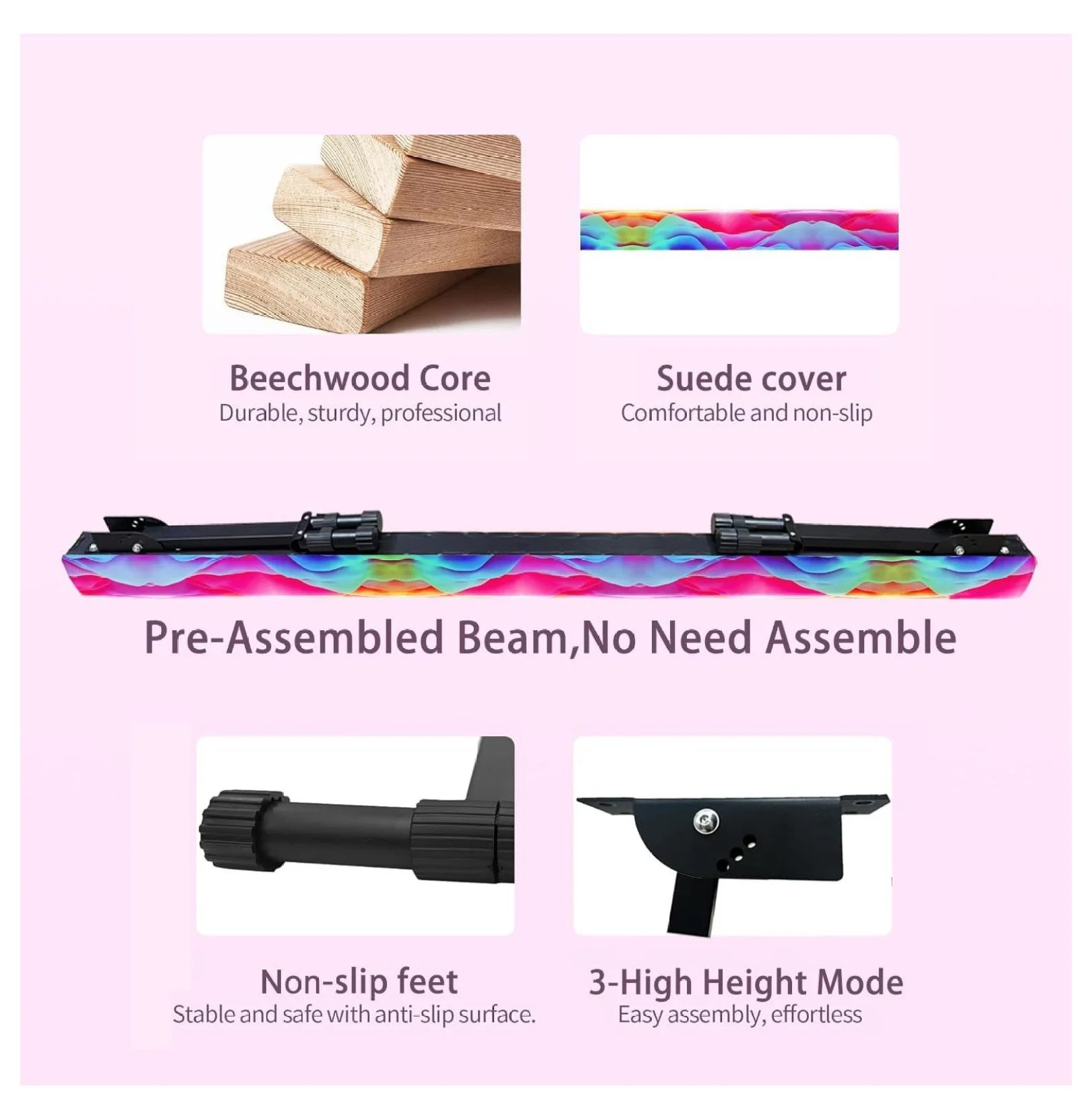 8FT Adjustable&Foldable Gymnastics Balance Beam,Home Gym Equipment,Easy Assembling and Storage,No Tool Require,for Kids Children Girls Training - Image 3