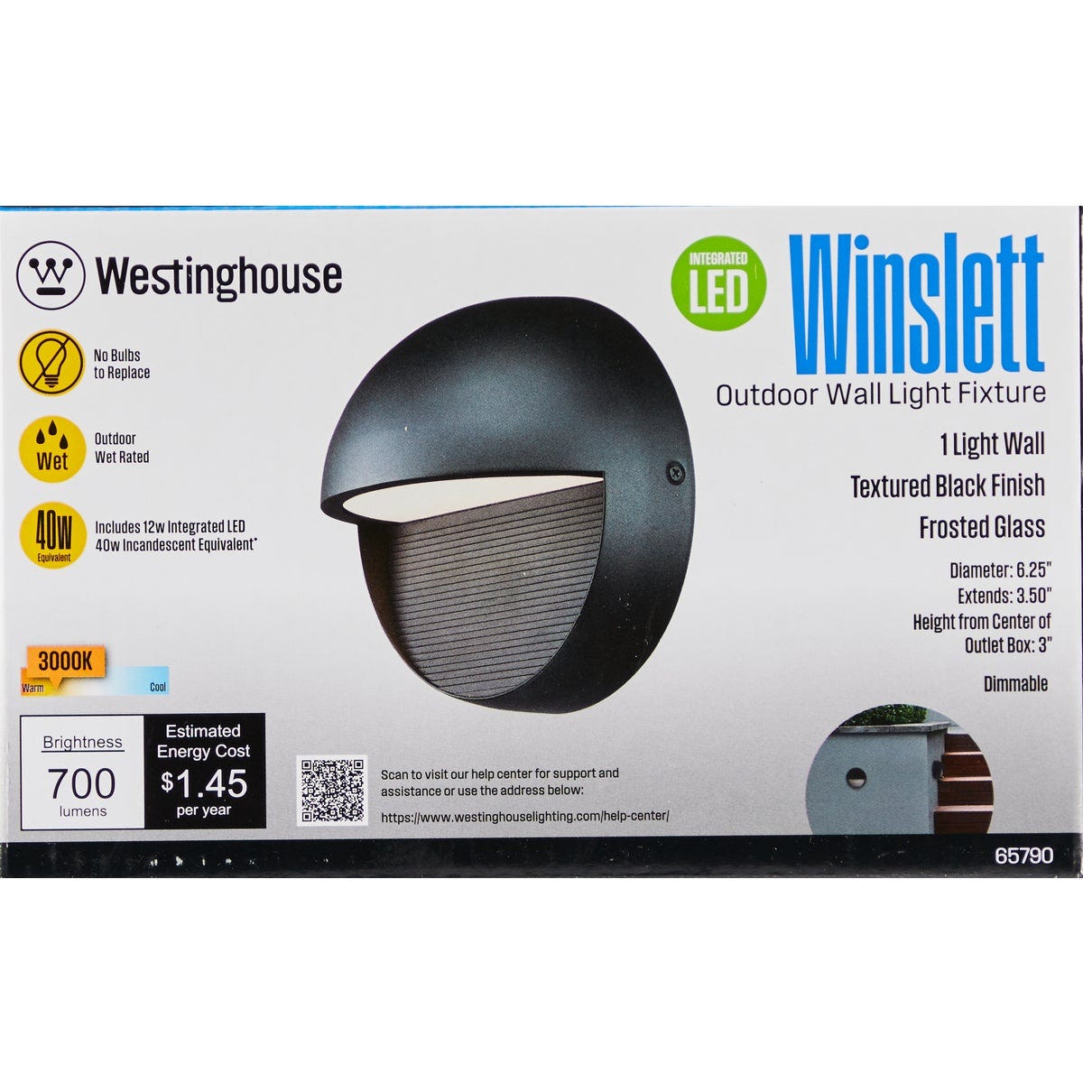 Westinghouse Winslett 1-Light LED Textures Black Dimmable Outdoor Wall Fixture