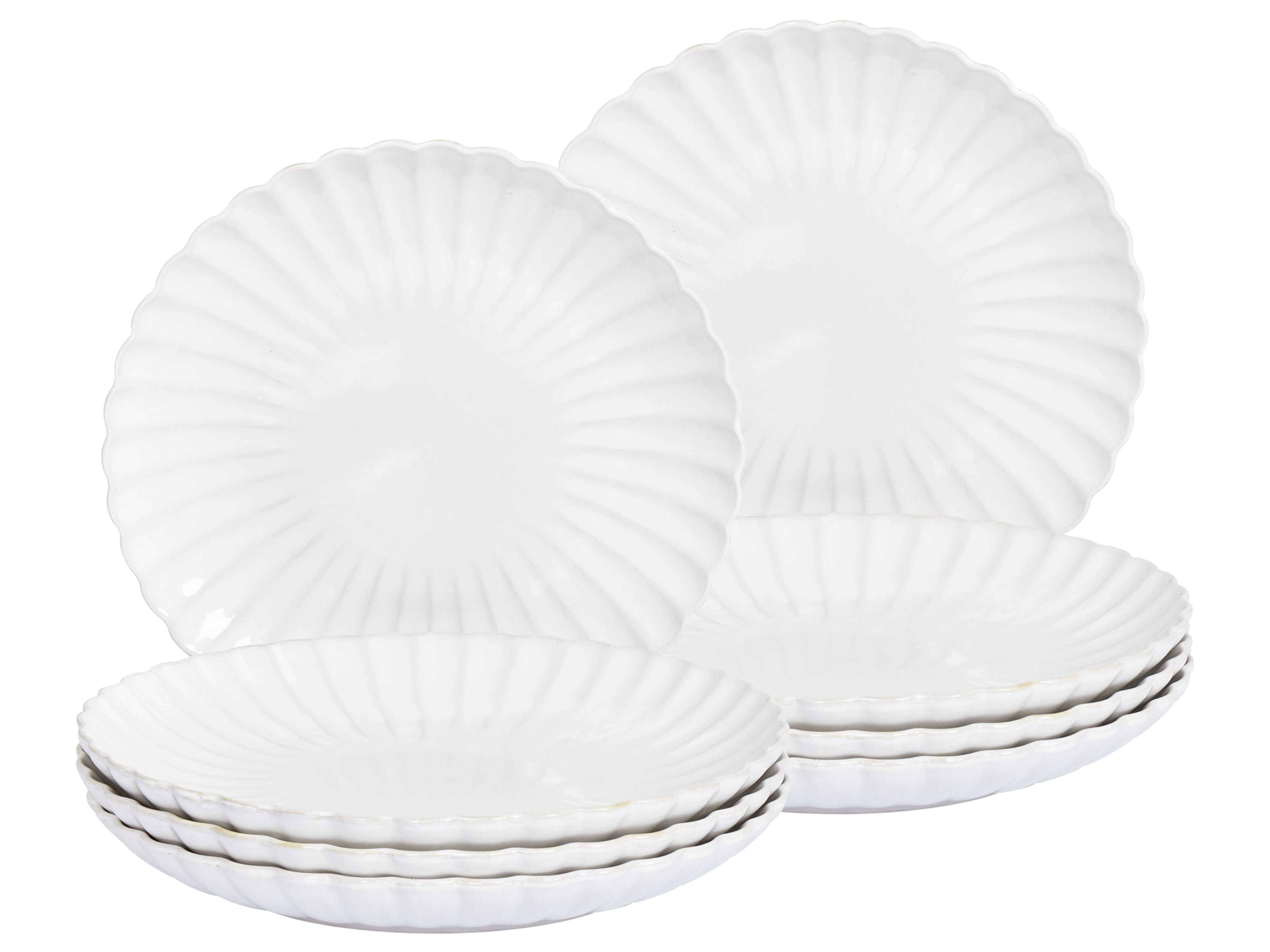 Set of 8 Dinner Plates NETTLE Stoneware Off-White