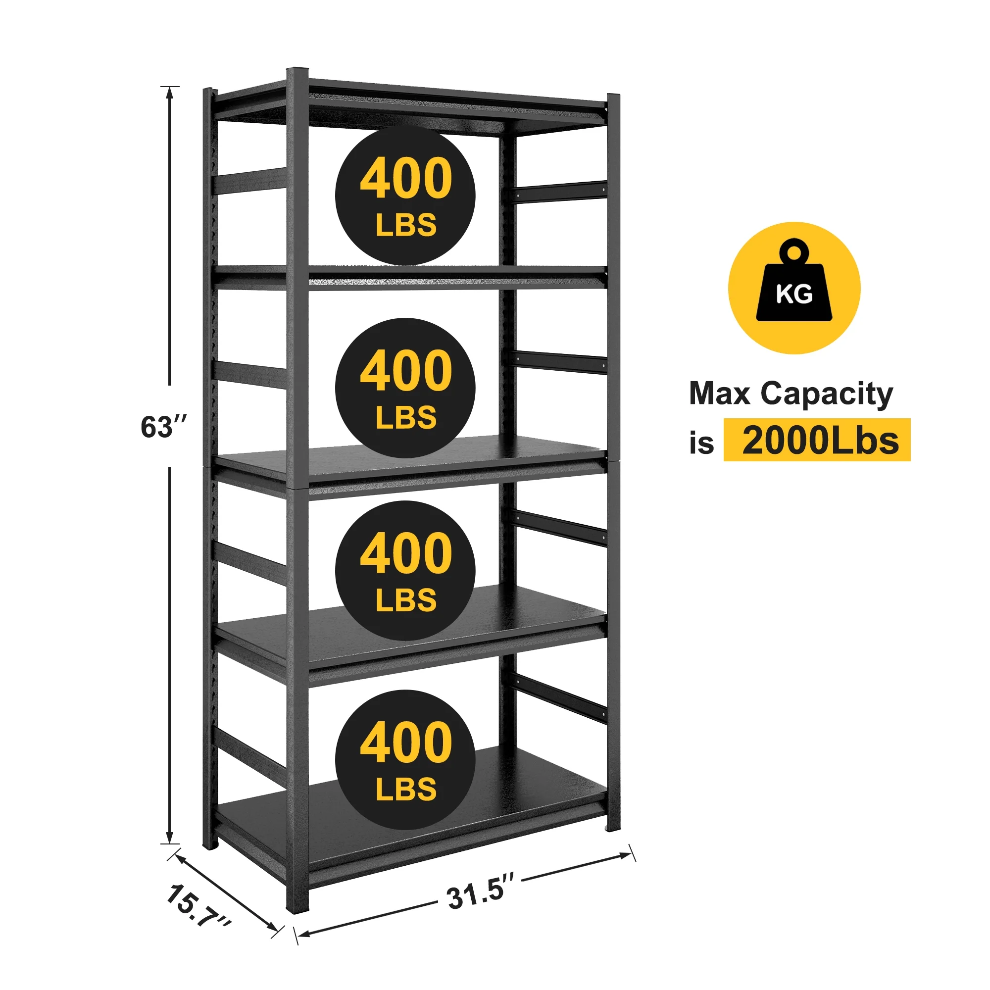 COOKCOK 5-Tier Storage Shelving Unit, Metal Shelf, 39.4