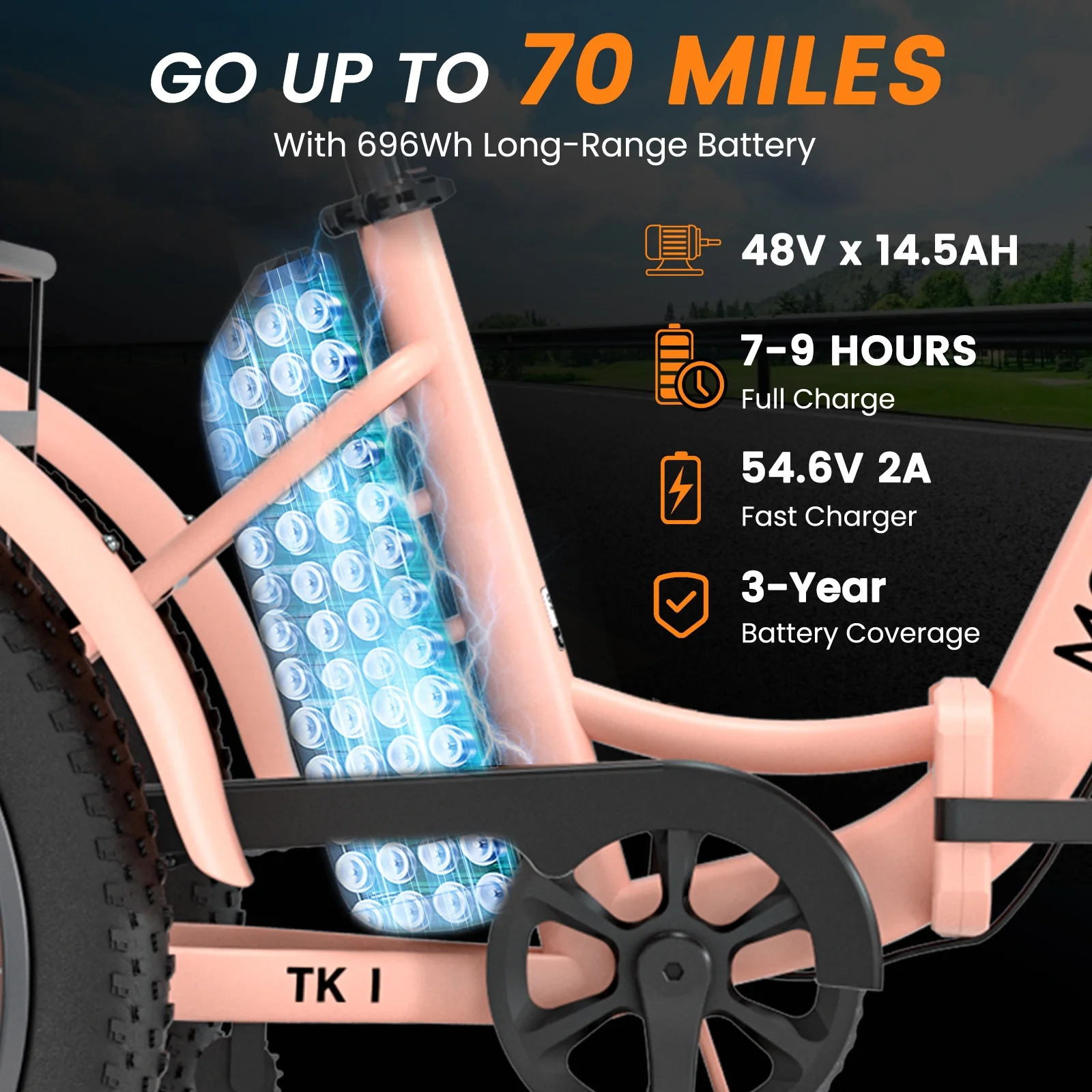 MOONCOOL TK1 Folding Electric Tricycle for Adults,48V 14.5Ah Removable battery, 500W(Peak 1000w)Motor, 20" Fat Tire Step-Thru 3Wheel Electric Bicycle w/Front&Rear Baskets, Certified to UL 2849 by SGS - Image 26