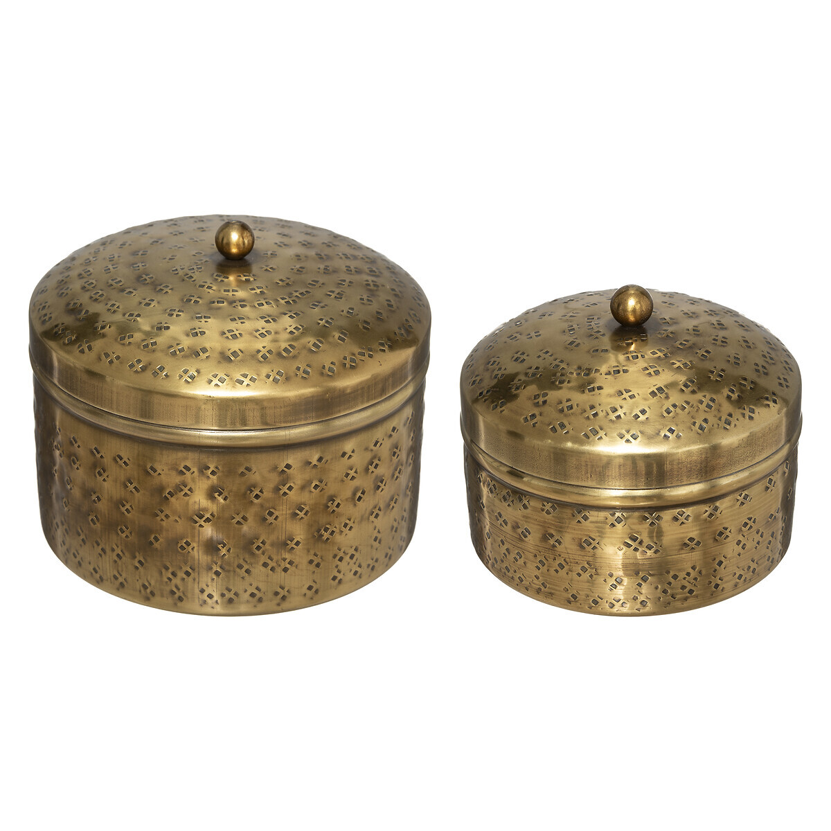 Set of 2 tins "Oasis", metal Gilt, D.10/13 cm