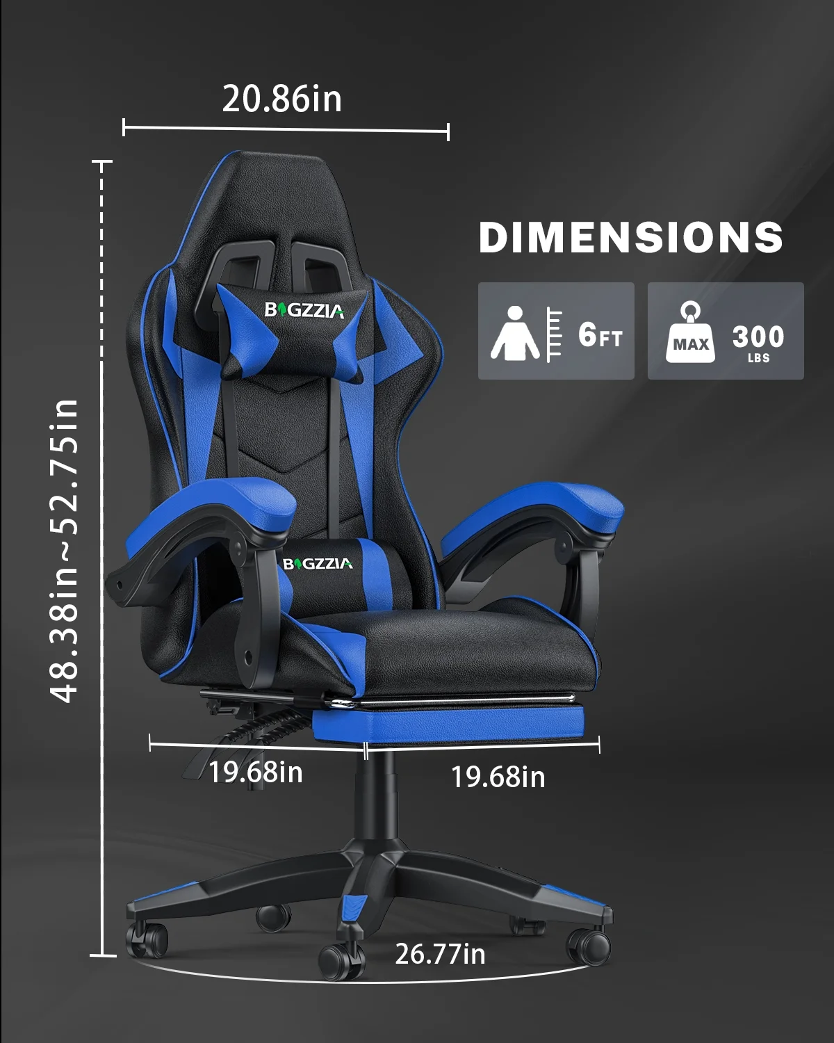 Bigzzia Gaming Chair with Footrest, Gaming Chair for Adult with Headrest and Lumbar Support,Red - Image 46
