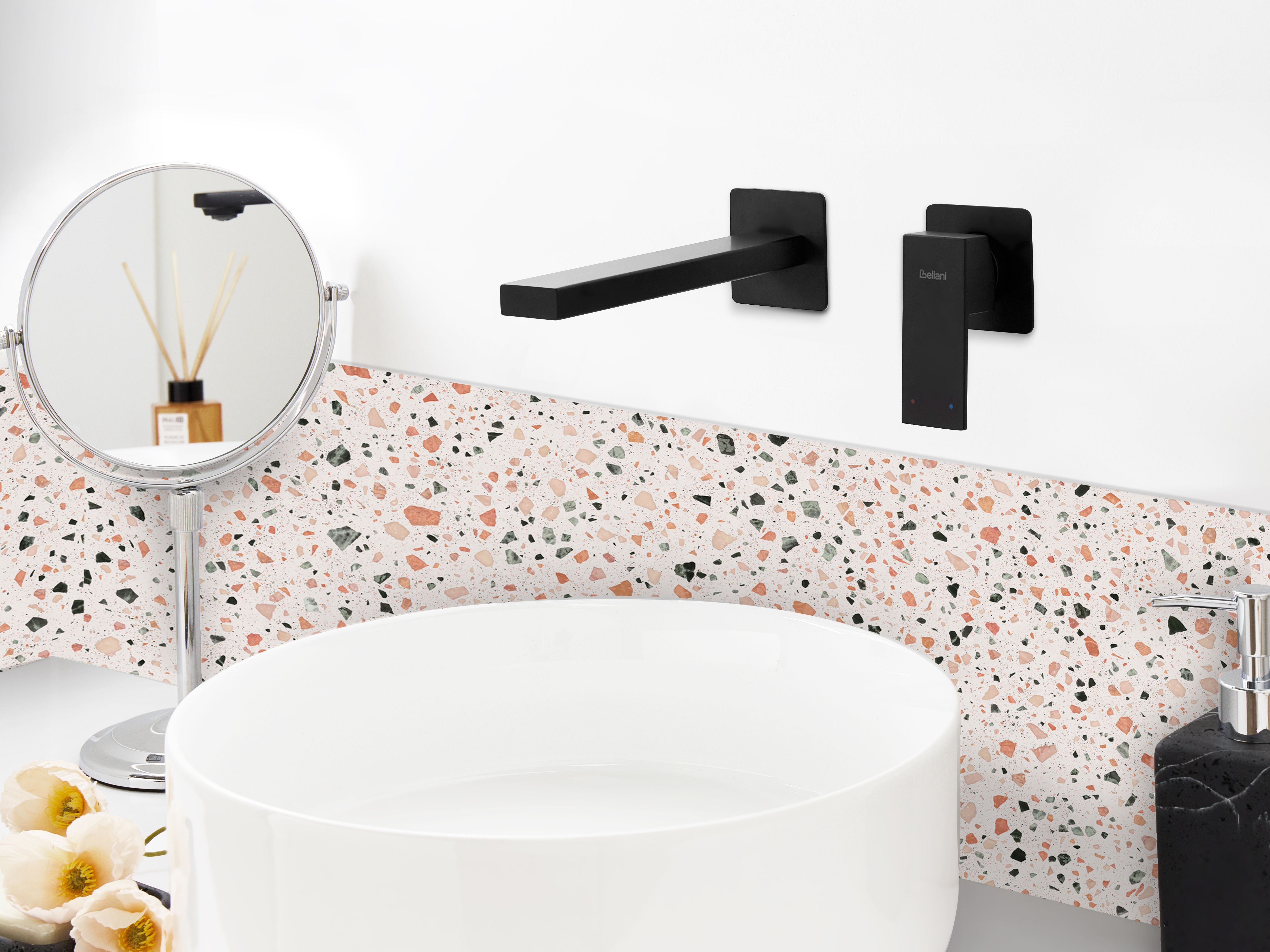 Wall Mounted Basin Mixer Tap ANTOFAGASTA Brass Black