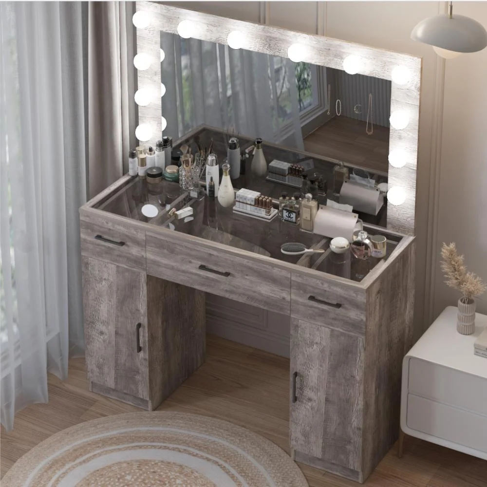 Ktaxon Large Makeup Vanity, Vanity Table Set w/ Visible Glass Top w/ Charging Station, White - Image 40
