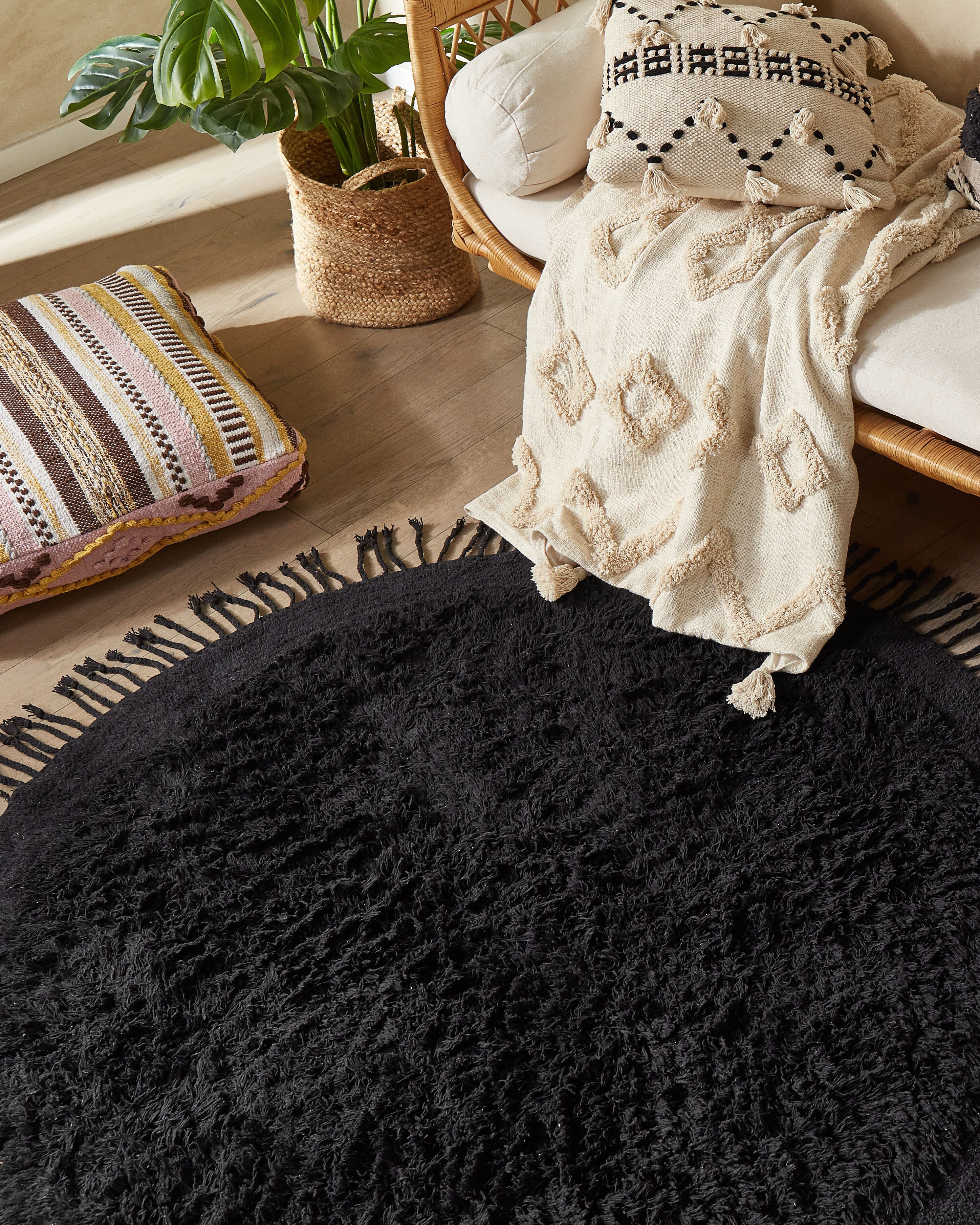 Rug BITLIS Black ø 140 cm Cotton