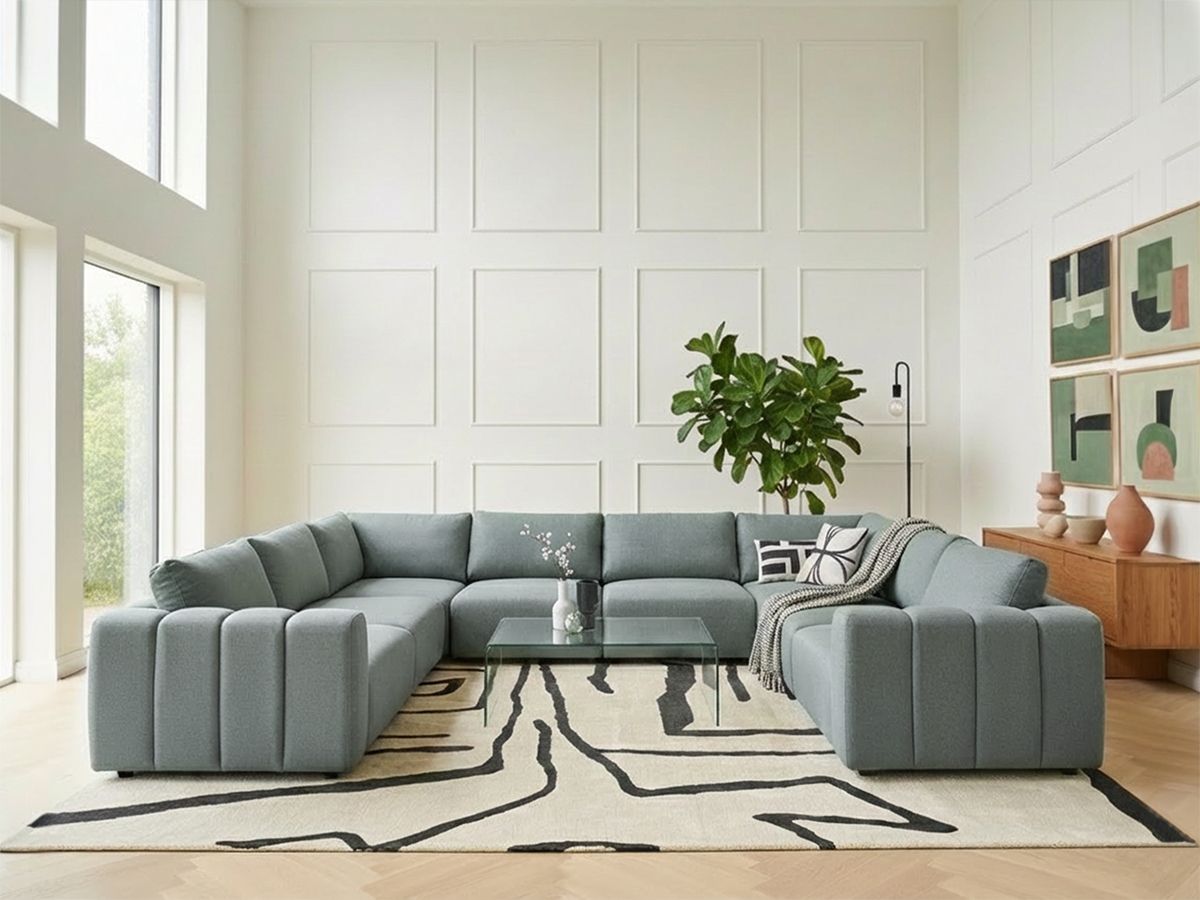 Modular U-Shape Sofa 8 Seater KIVVIK Fabric Green