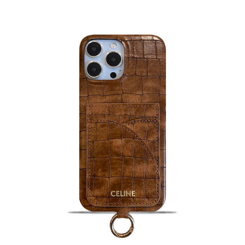 Alligator Print Celine iPhone Case With Card Holder And Strap Brown -EYP241415 - Wholesale & Influencer