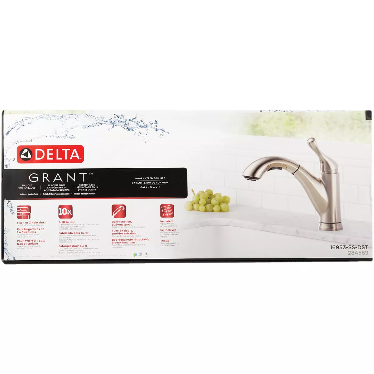 Delta Grant 1-Handle Lever Pull-Out Kitchen Faucet, Stainless