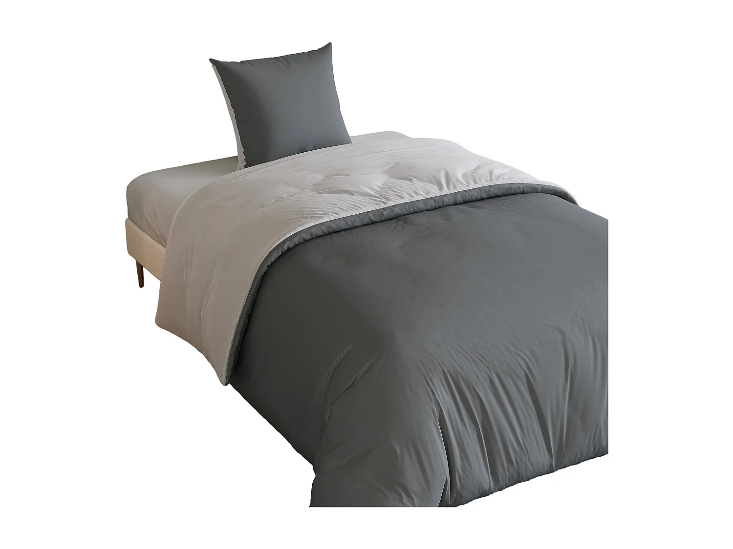 Parure de lit 3 pièces, d'oreiller*2(80 x 80),drap-housse(140 x 200)+housse de couette(140 x 210),Gris foncé+gris clair,polyester