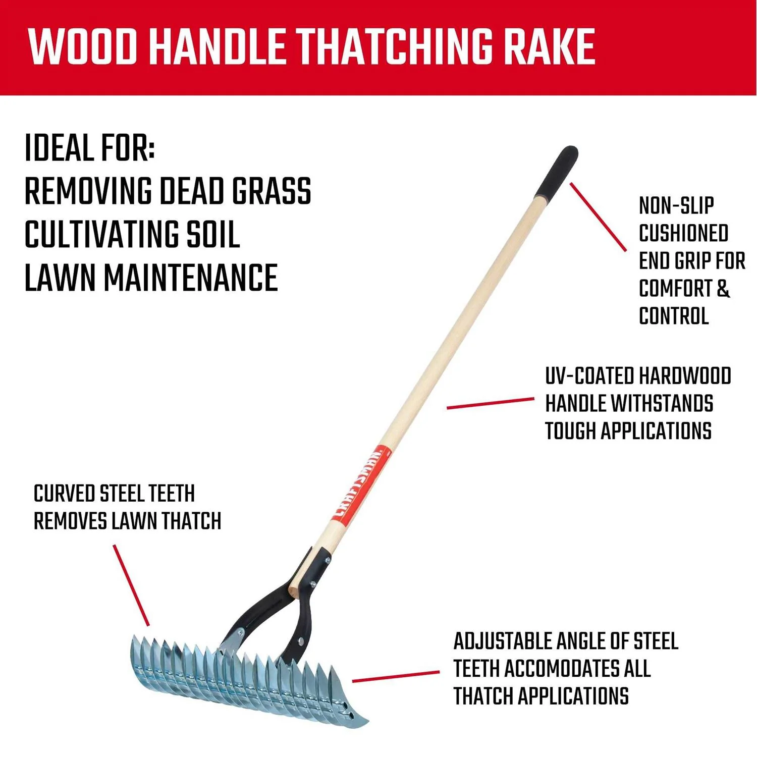 Craftsman Thatching Rake 15-in Steel Head With 54-in Hardwood Handle - CMXMLBA2200 - Image 2 Craftsman Thatching Rake 15-in Steel Head With 54-in Hardwood Handle - CMXMLBA2200 - Image 2