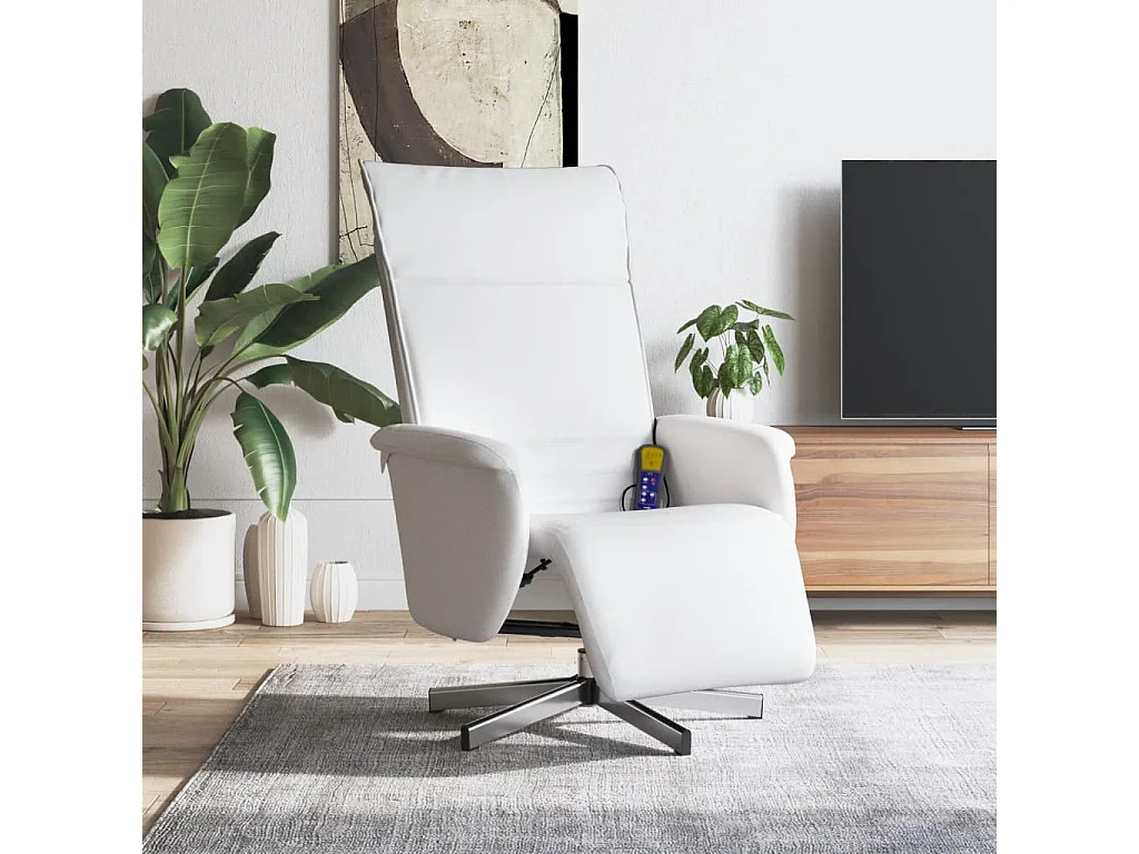 Fauteuil inclinable-Fauteuil salon de massage repose-pieds blanc similicuir SHL4709