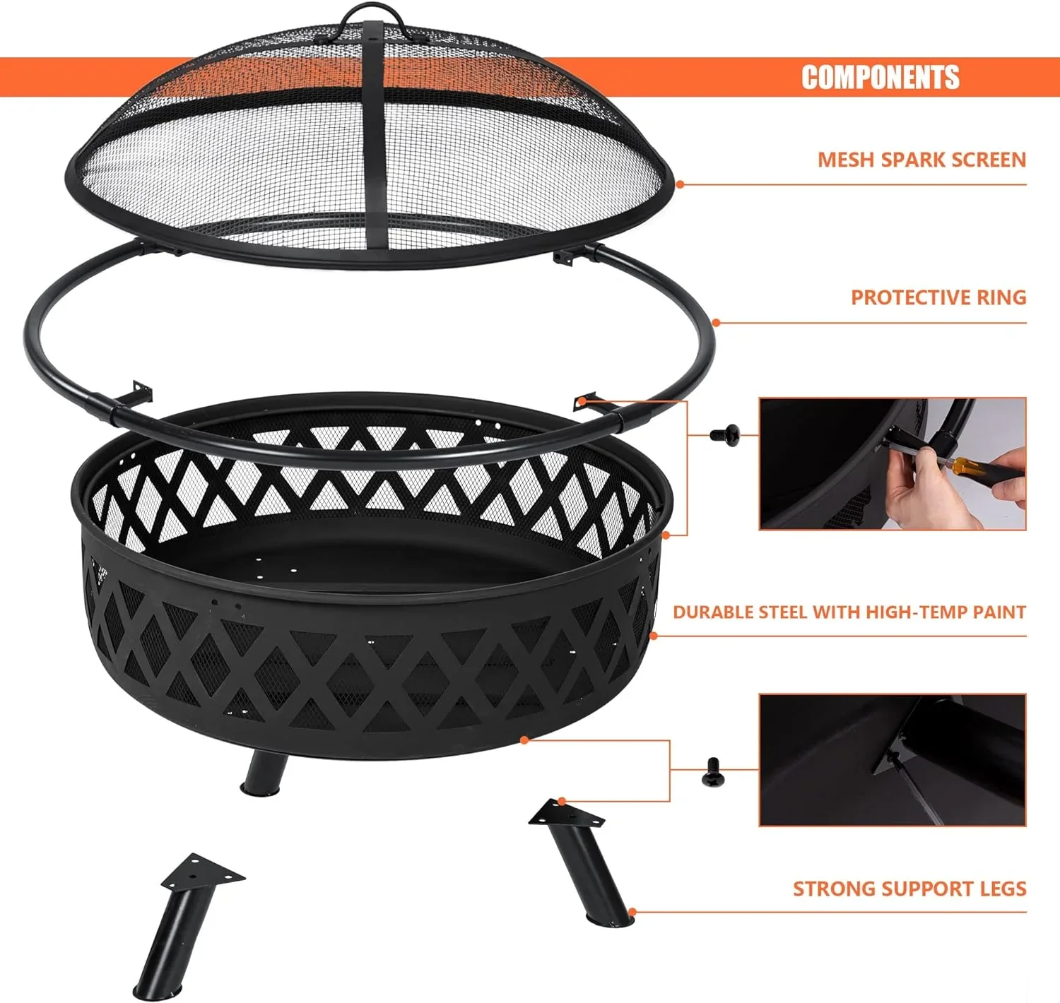 SUNCREAT 42-Inch Wood Burning Patio Fire Pit, Black, 42.1 Inch Diameter x 25.2 Inch High - Image 27 SUNCREAT 42-Inch Wood Burning Patio Fire Pit, Black, 42.1 Inch Diameter x 25.2 Inch High - Image 27