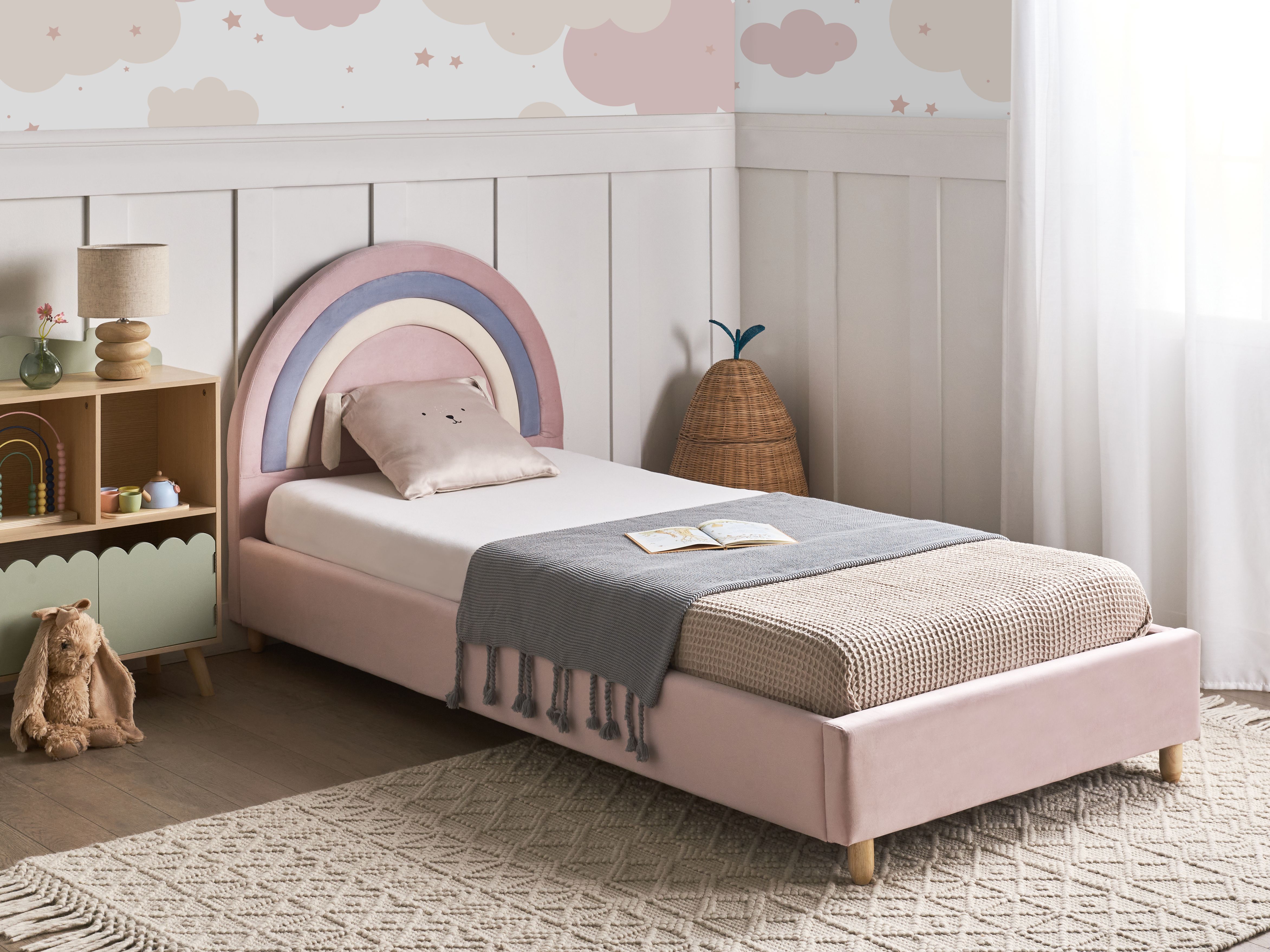 Kids Bed Rainbow Velvet LANDEILLAU 90 x 200 cm (EU Single) Pink