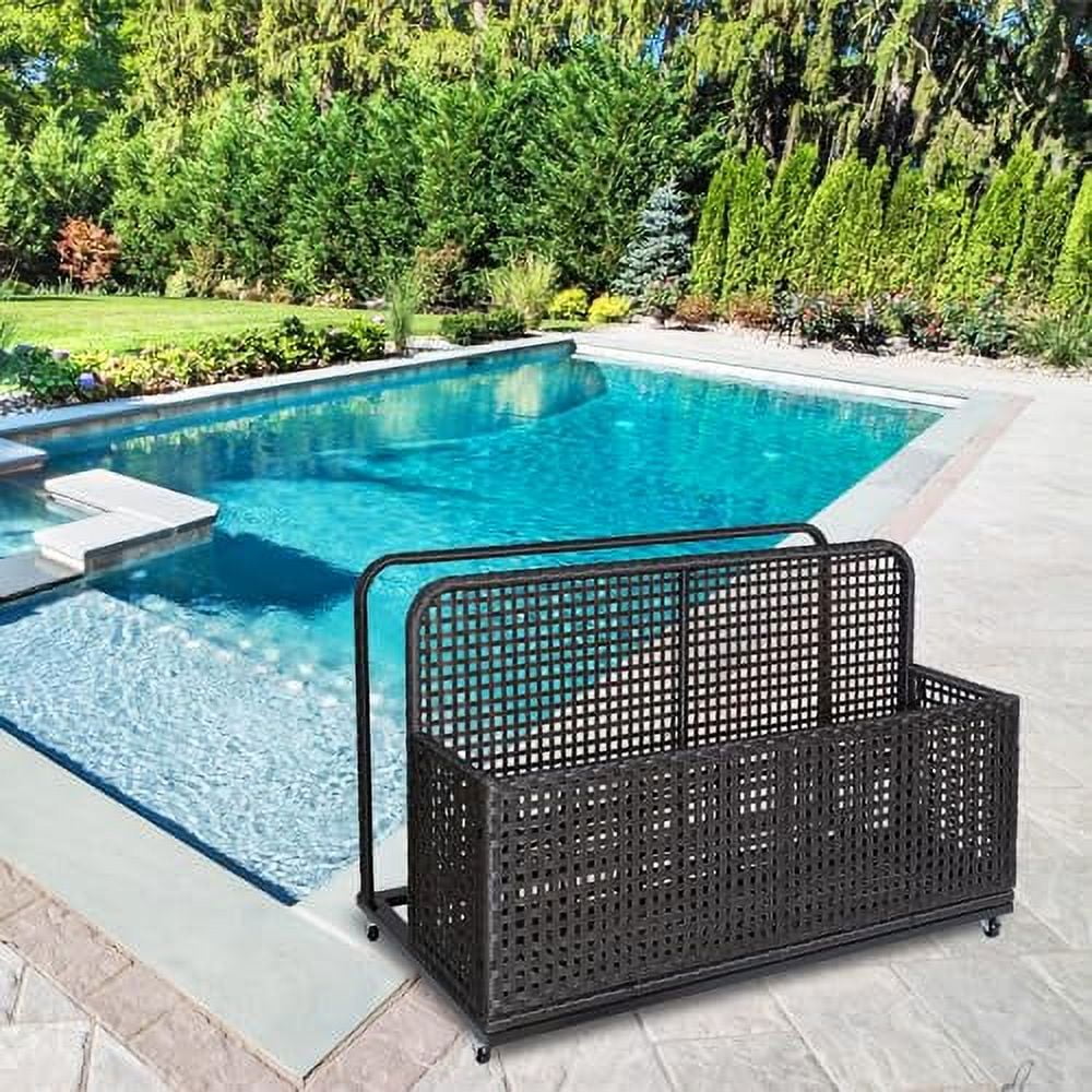 Kselythan Rolling Poolside Float Storage Outdoor Storage Box Patio Poolside Float Storage Basket PE Rattan Pool Towel Rack for Floaties, With Rolling Wheels For Floaties Patio Pool