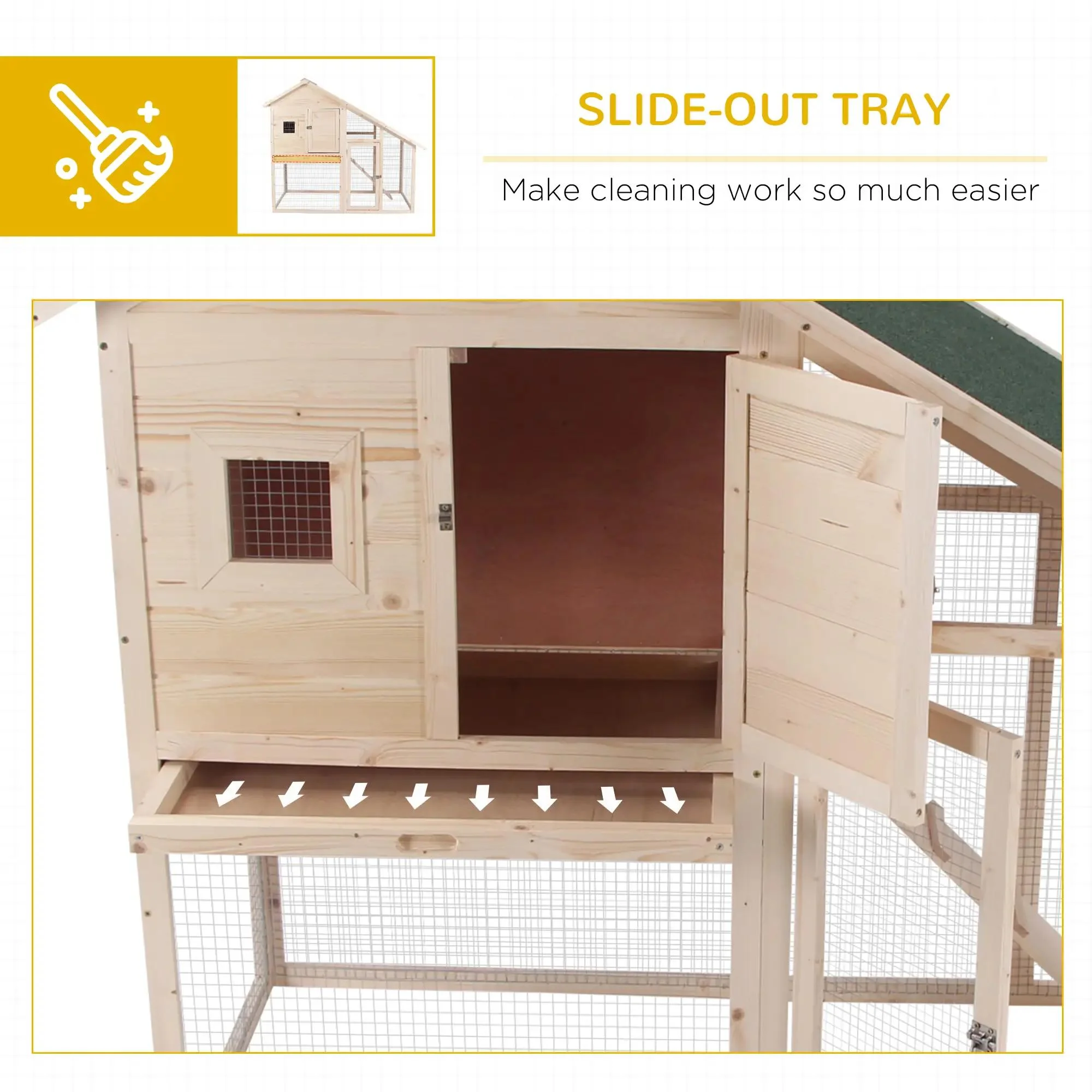 Pefilos 55" 2 Story Rabbit Hutch with Ramp, Tray, Wood Bunny Cage Poultry Chicken Coops, Beige - Image 9