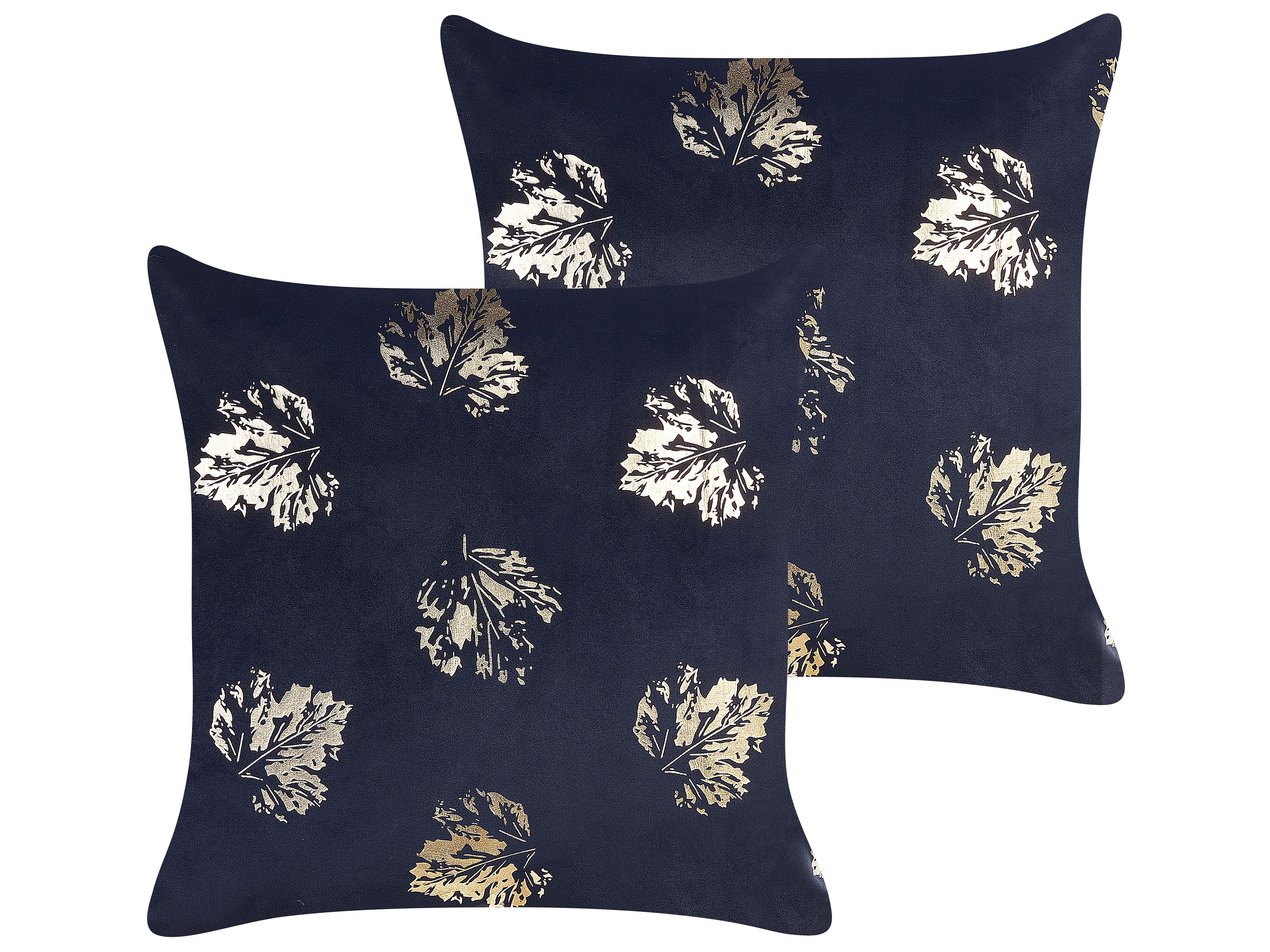 Set of 2 Decorative Cushions GOLDENROD Velvet 45 x 45 cm Black Plant Pattern