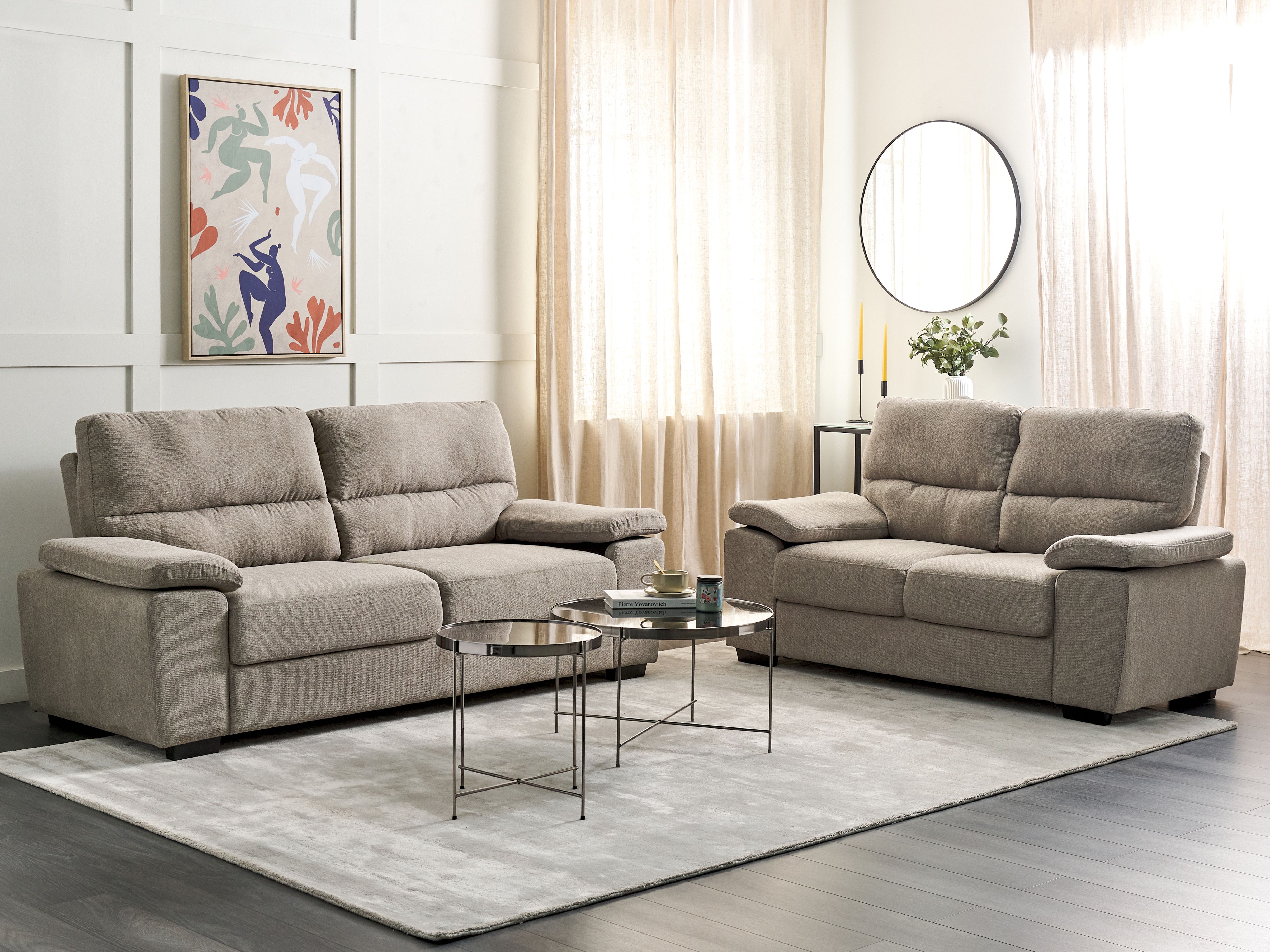 Living Room Set 5 Seater VOGAR Fabric Light Brown
