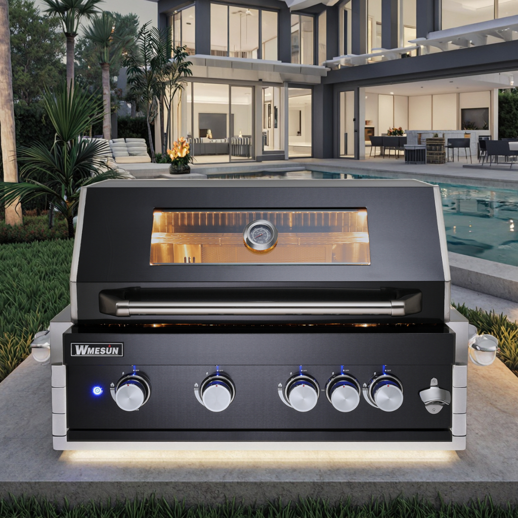 Customizable Outdoor Stainless Steel Villa Courtyard Barbecue Grill Embedded Gas Propane Freestanding 5 Burners Easily Assembled