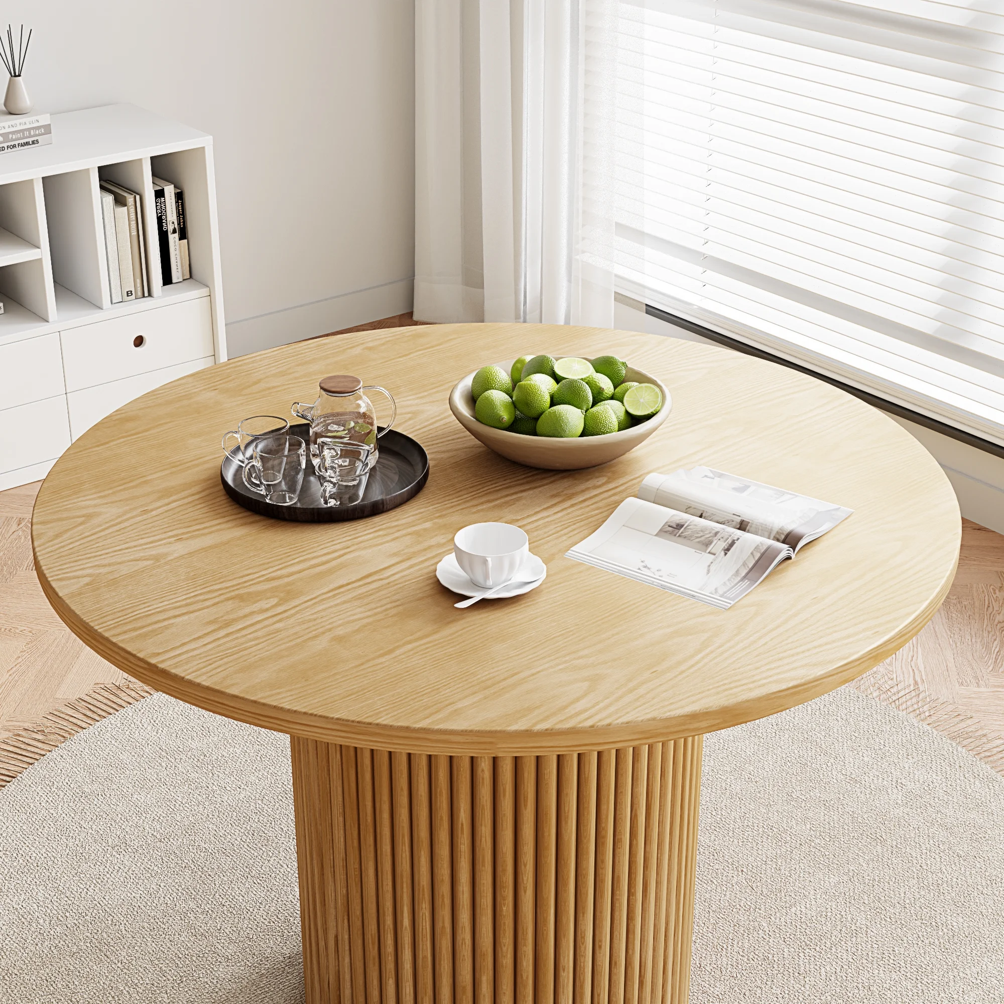Rophefx 35.4" Solid Wood Round Dining Table with Handcrafted Relief Pedestal,Circle Dining Table,Walnut - Image 23
