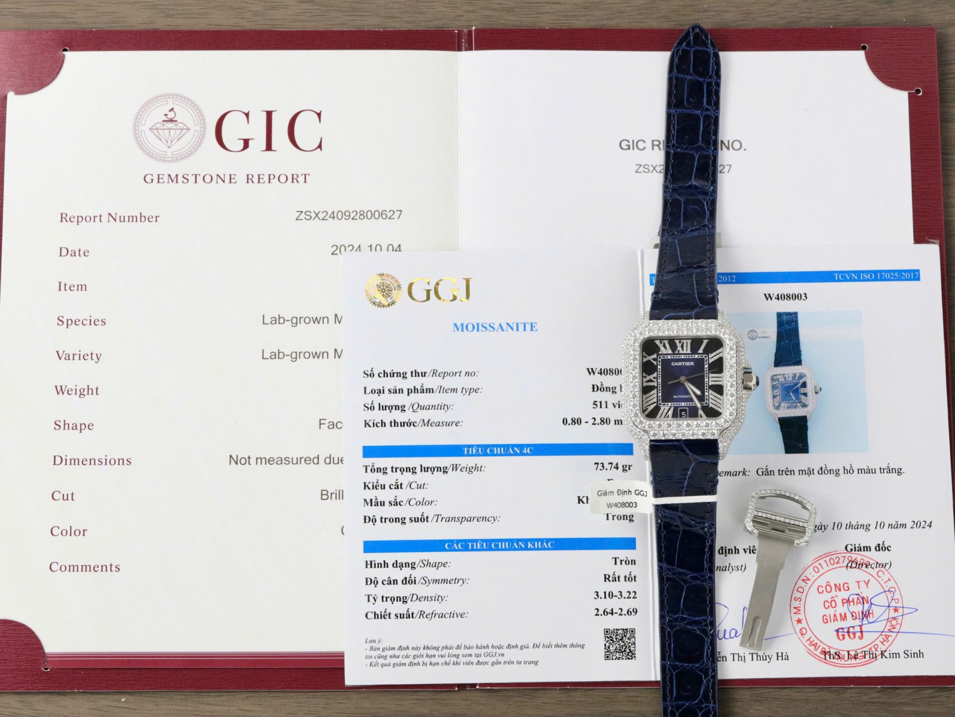 Cartier Santos Best Copies Watch Dial Blue Custom Diamonds Moissanite Hong Kong 39.8mm - Top club