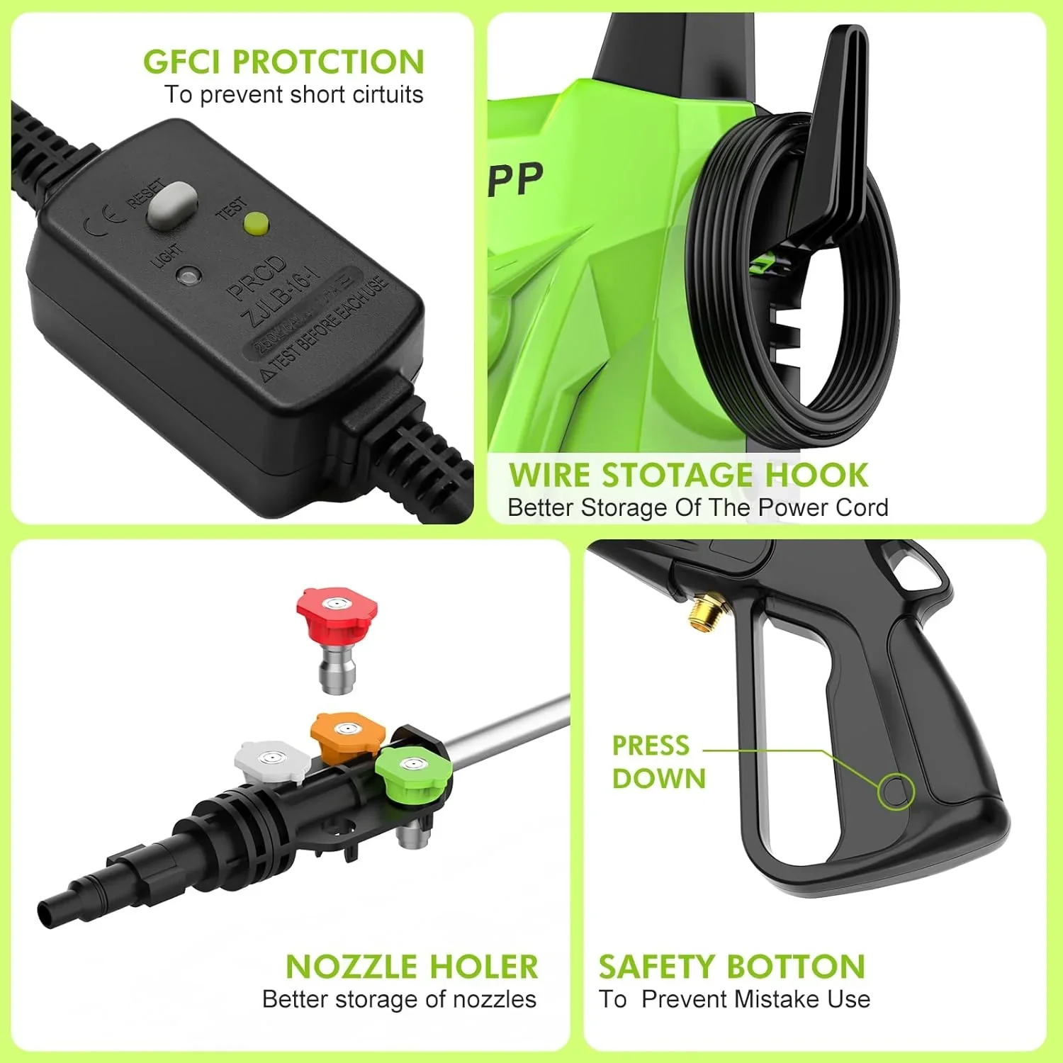 Electric Pressure Washer, 2400 Pounds/Square Inch, 2.4 Gallons/Minute, Green - Image 3 Electric Pressure Washer, 2400 Pounds/Square Inch, 2.4 Gallons/Minute, Green - Image 3